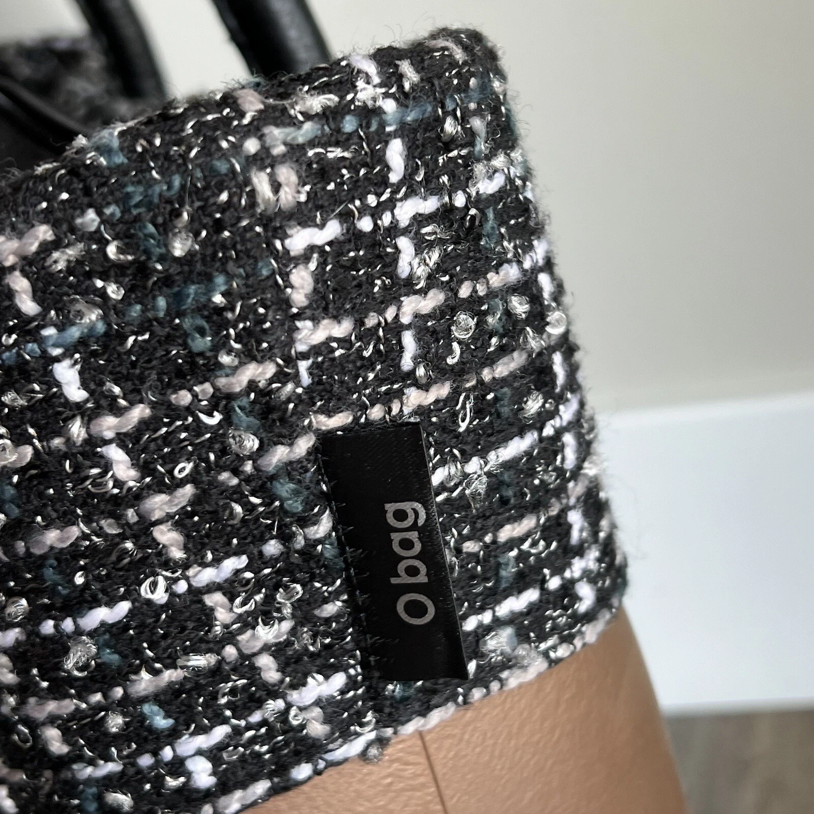 O bag Obag Italy Bronze Brown / Black Handles & Tweed Insert Tote Purse Handbag - O Bag