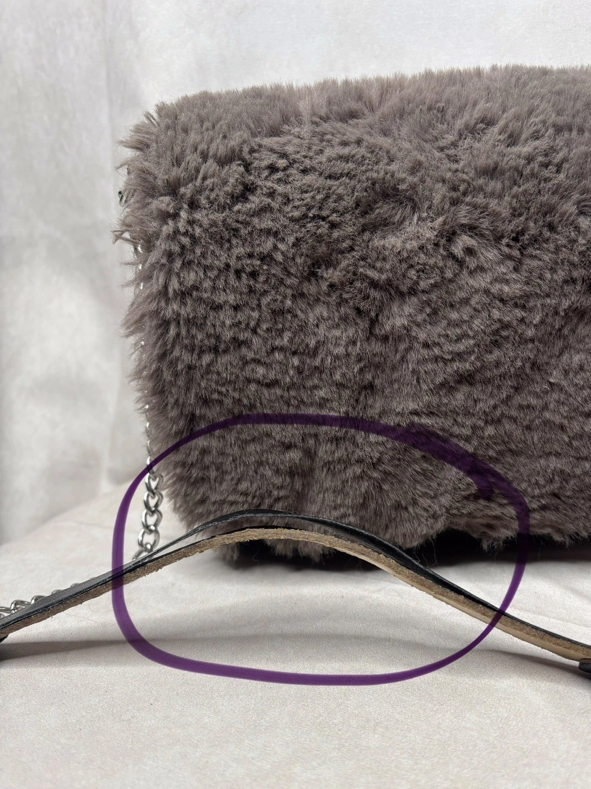 OBag Italy Faux Fur Mini Handbag Taupe Gray Blk Modular EVA Shell Chain Crossbod - O Bag