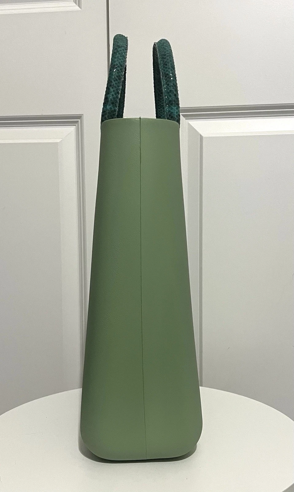 O bag Matcha Green W/ Blue Reptile Handles & Canvas Lining - O Bag