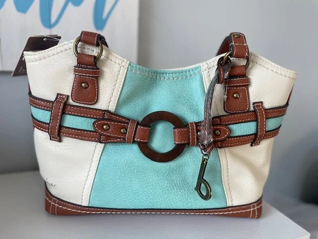 B O.C. Teal Blue & White Faux Leather Shoulder Bag - O Bag