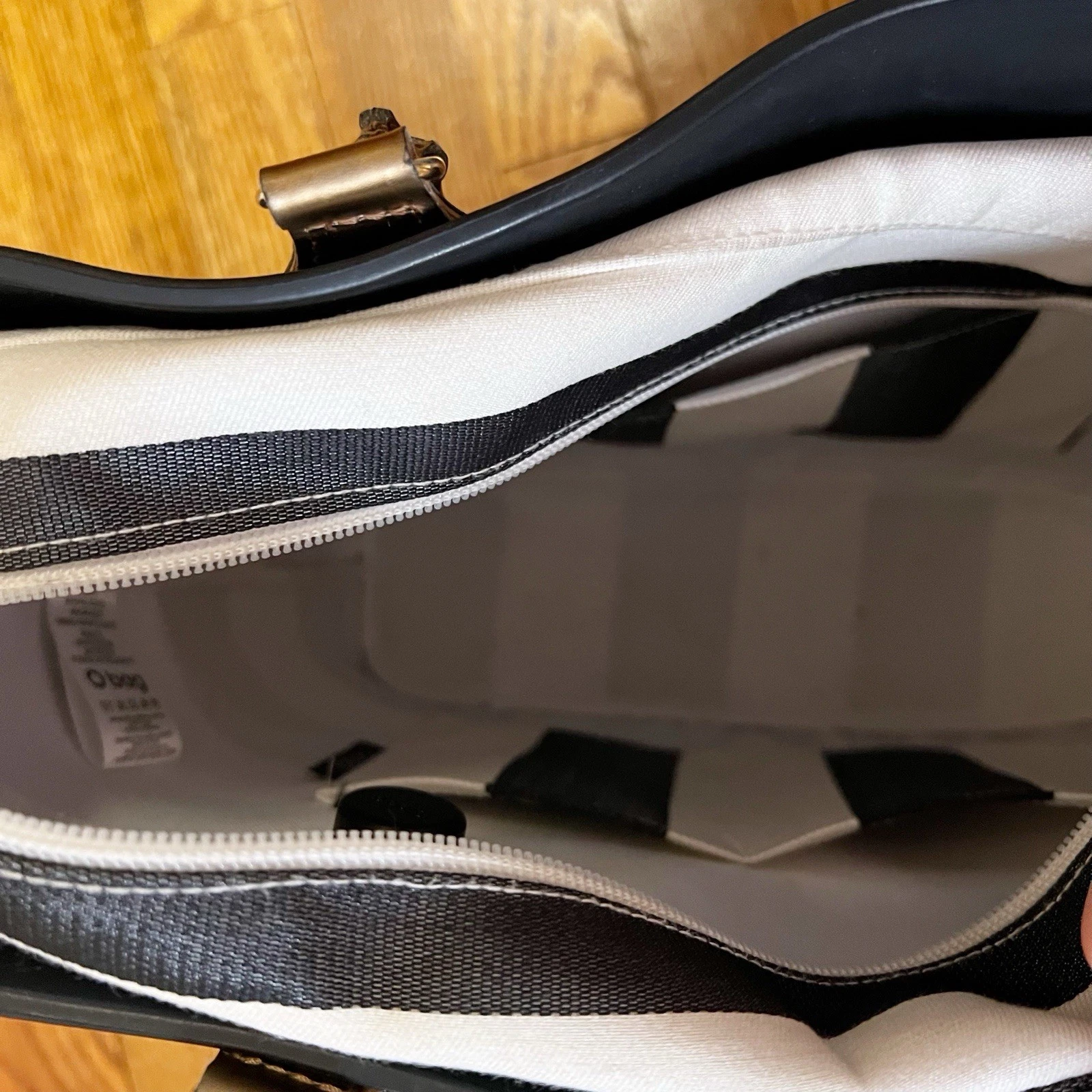 O bag Obag Italy Black/ Bronze Brown Handles Medium Hand Bag Striped Interior - O Bag