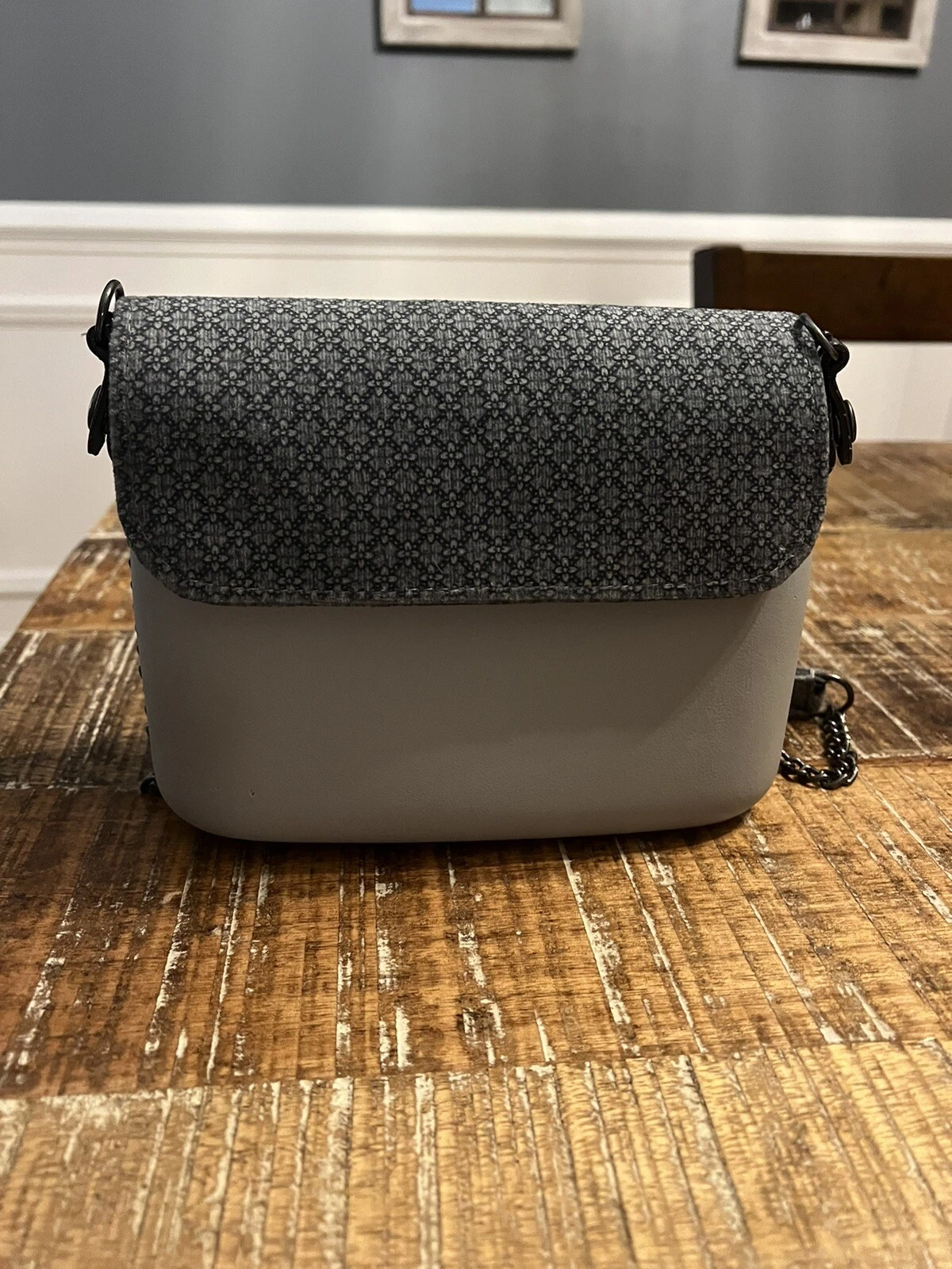 O Bag Italy flap purse with chain strap gray/ blue - O Bag