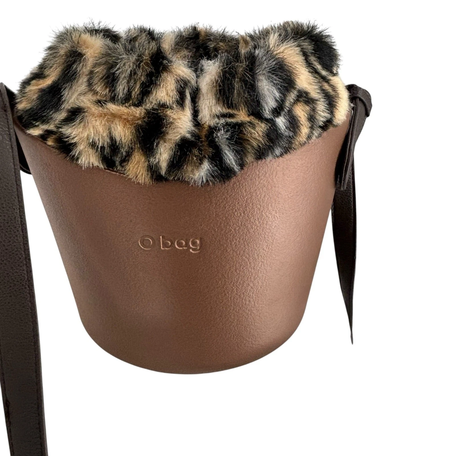 O Bag Italy Eva Compound Basket Tote Crossbody Bronze Faux Leopard Drawstring - O Bag