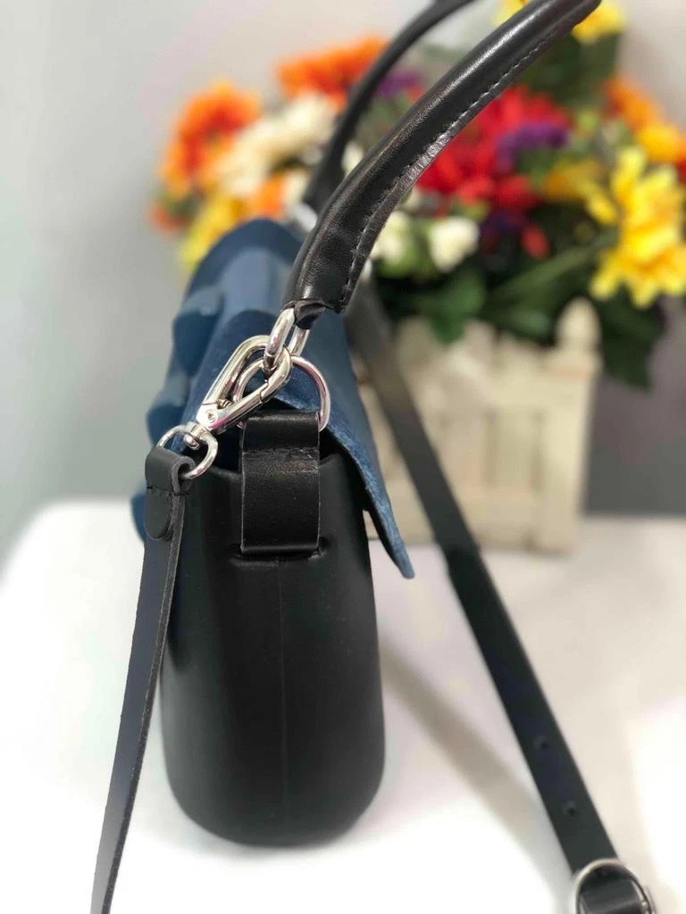 O BAG Italy Studs Blue Velvet with Rubber Body Satchel Flap Crossbody Bag - O Bag