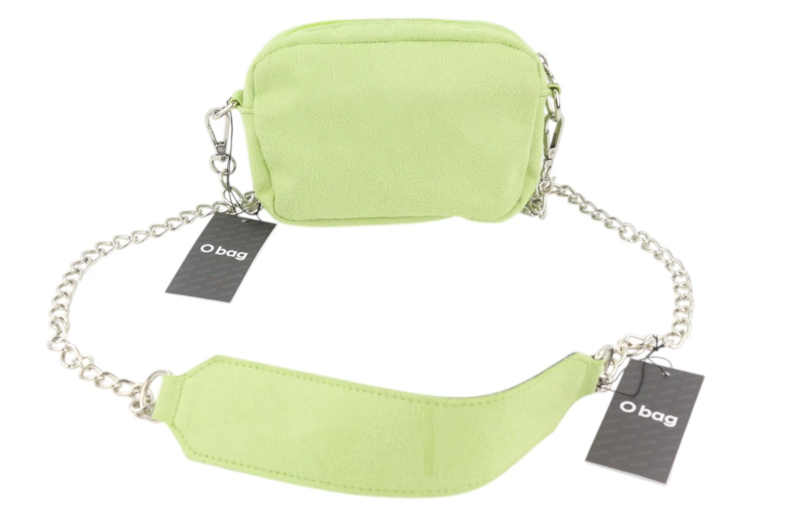 O Bag Extra Pocket Women Bag OS Green Faux Suede Silver Chain Crossbody - O Bag