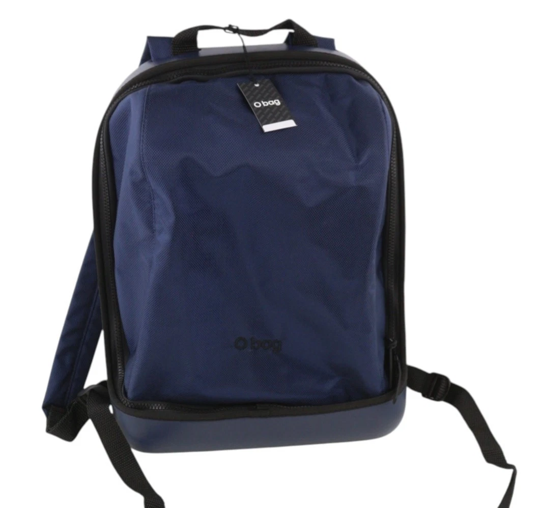 O Bag Women Bag OS Unisex Blue Round Backpack Front Zip Double Handle Logo - O Bag