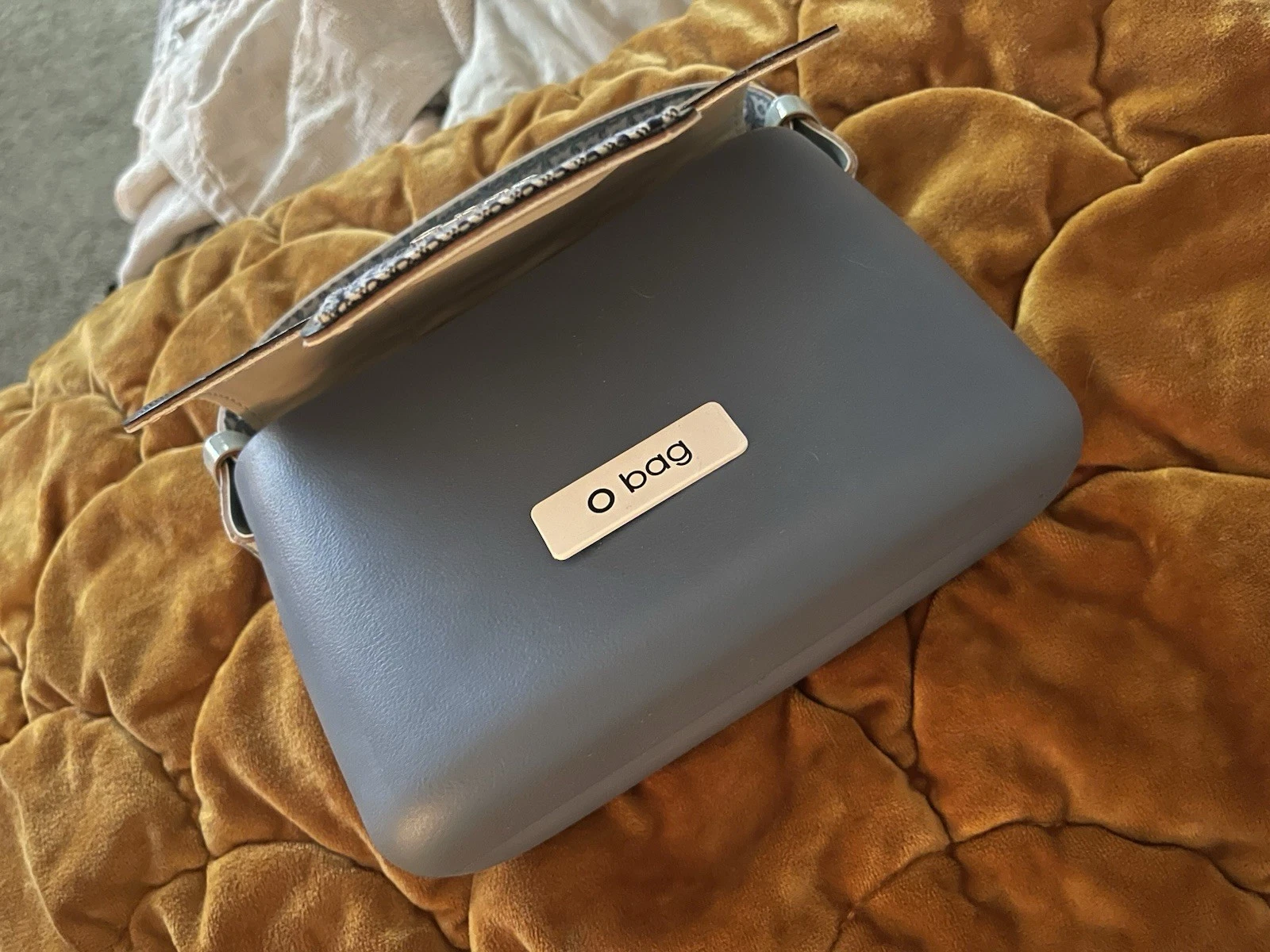 O bag Gray Black White Woven Accent Rectangle Shoulder Bag, Magnetic Closure - O Bag