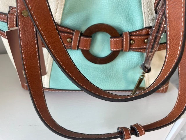 B O.C. Teal Blue & White Faux Leather Shoulder Bag - O Bag