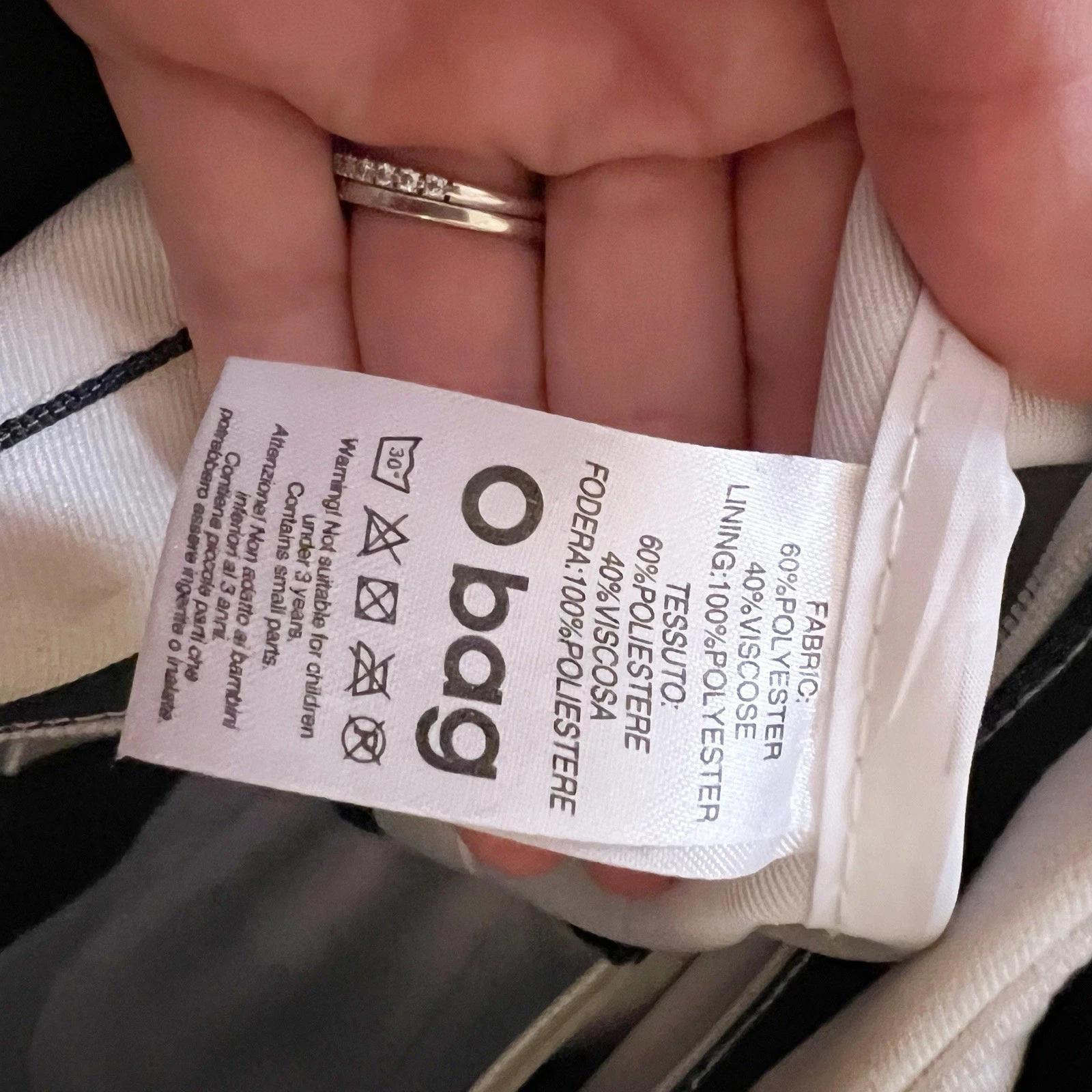 O bag Obag Italy Black/ Bronze Brown Handles Medium Hand Bag Striped Interior - O Bag