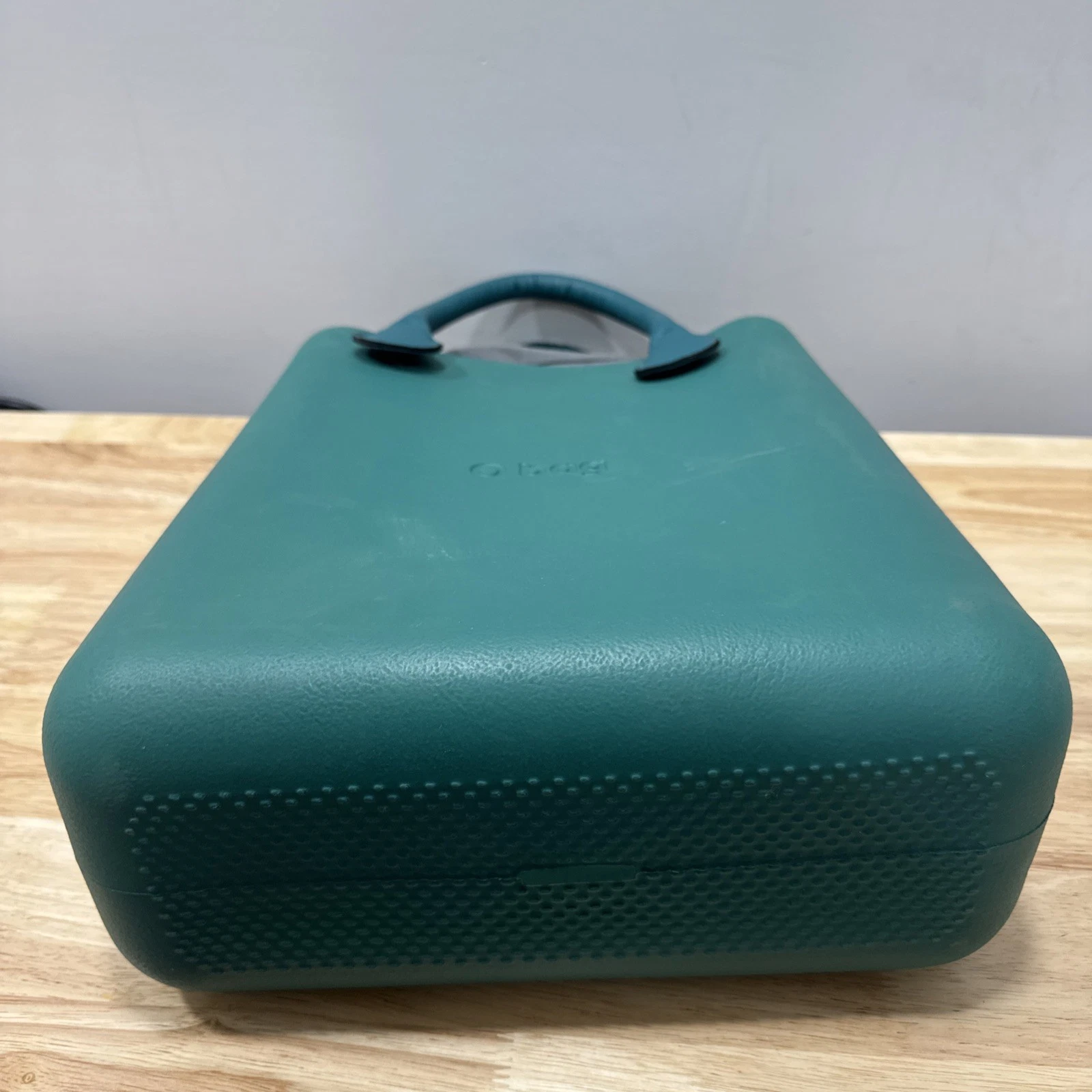 O bag Mini Teal Rubber Tote Handbag with Zip Liner Insert Italian Modern - O Bag