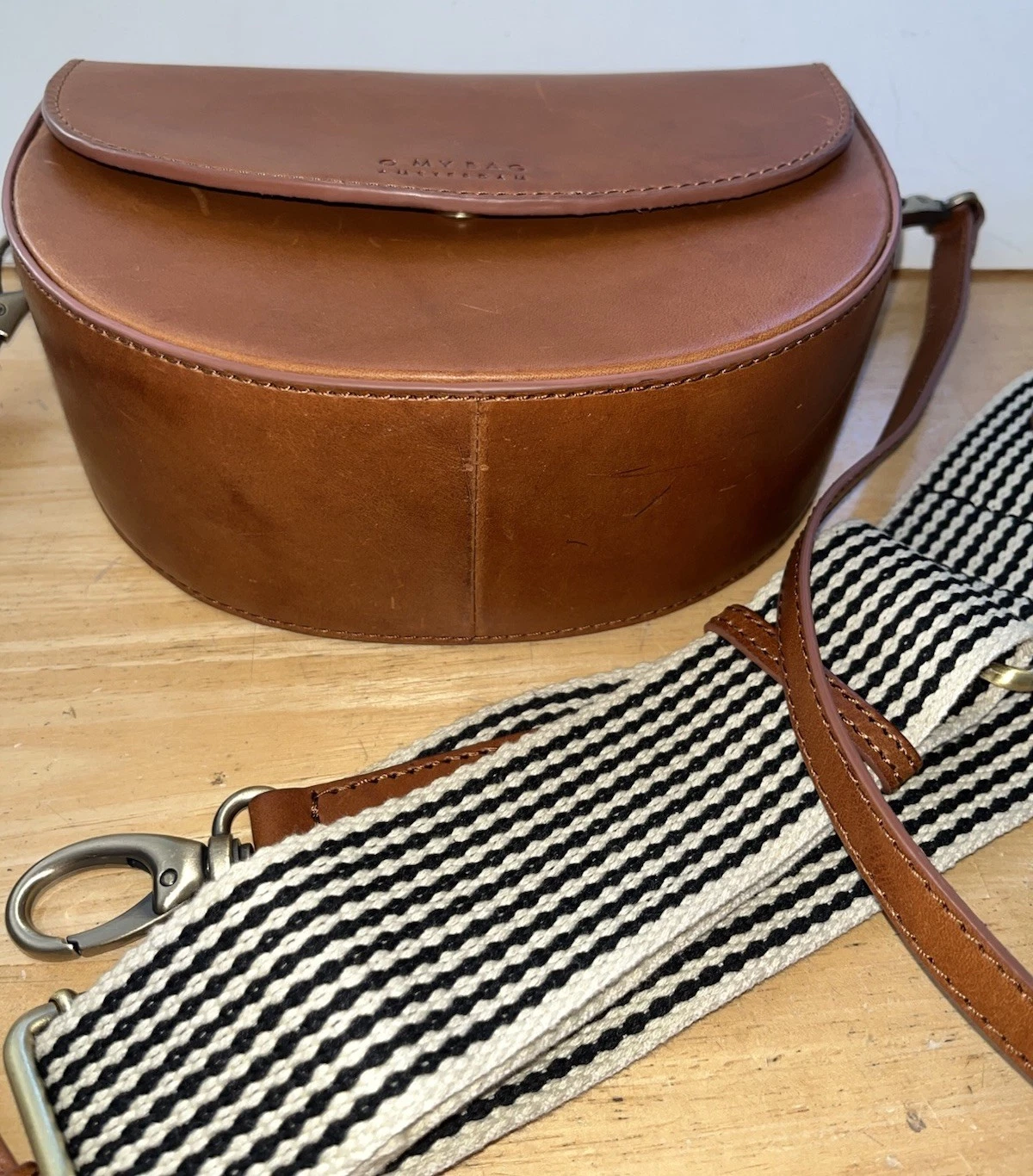 O My Bag Amsterdam AVA Cognac Leather Crossbody Saddle Bag Purse w/ 2 Straps EUC - O Bag