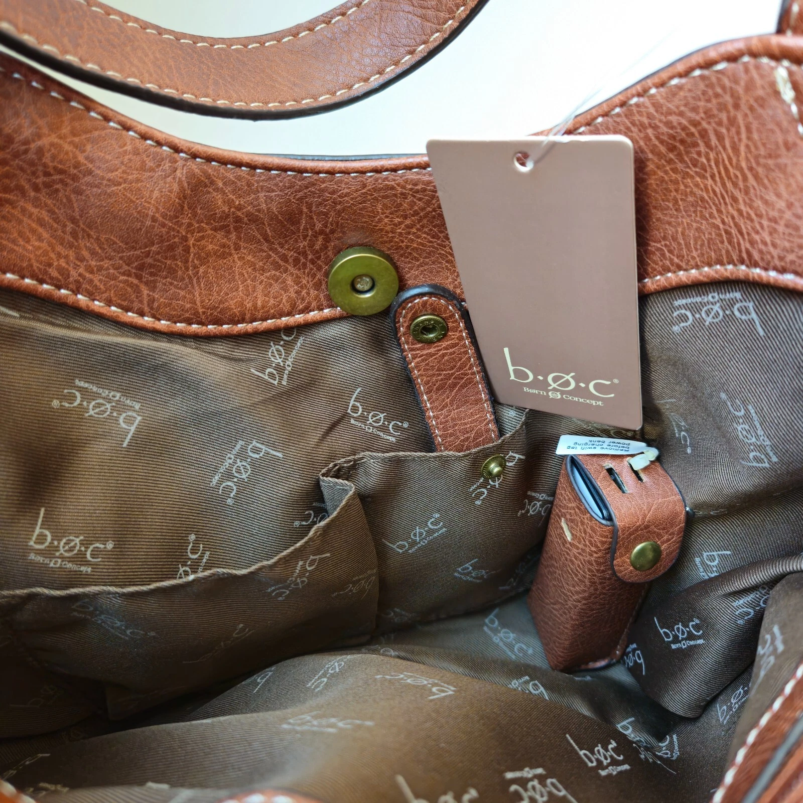 B.O.C. Crocket Power Tulip Brown Cream Tan Vegan Leather Purse Handbag - O Bag