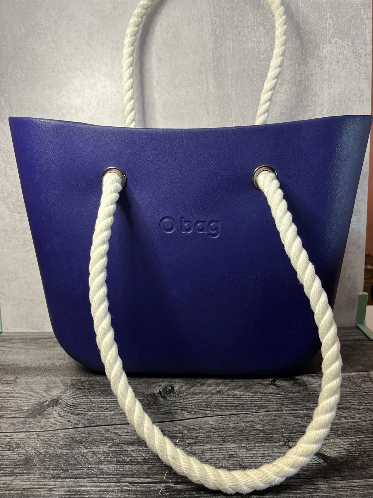 O -Bag Tote with insert, Made in Italy Blue With White Rope Handles - O Bag