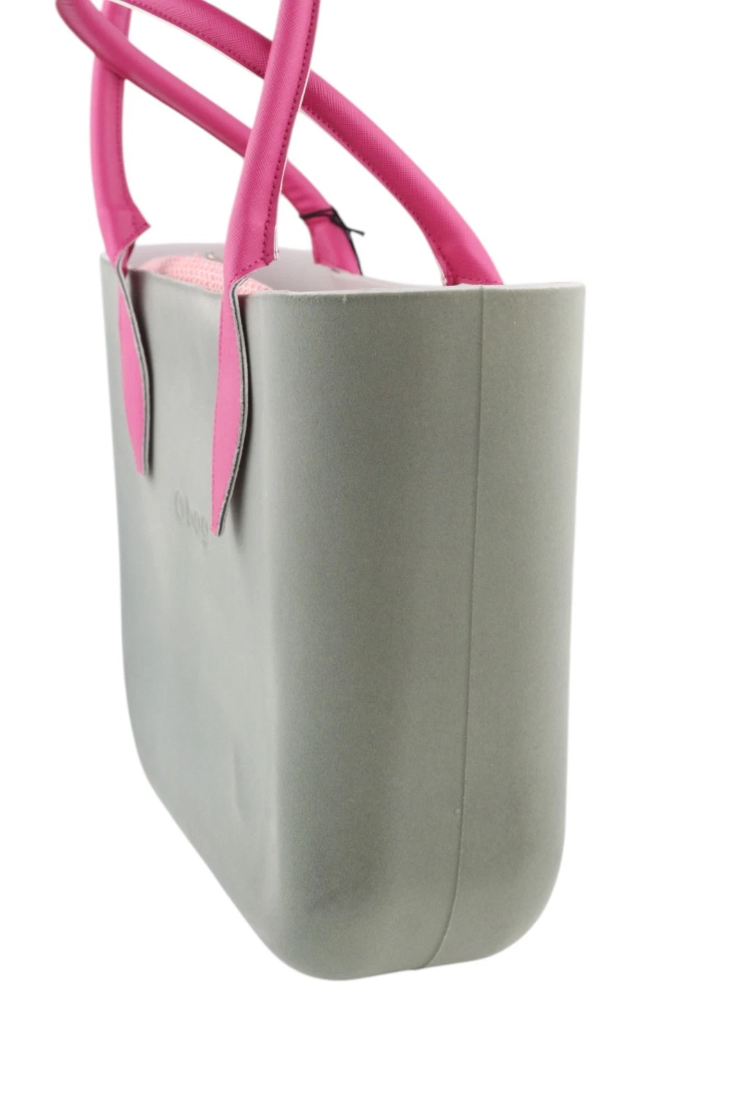 O Bag Women Bag OS Grey Soft Inner Zip Pouch Double Handle Square Logo - O Bag