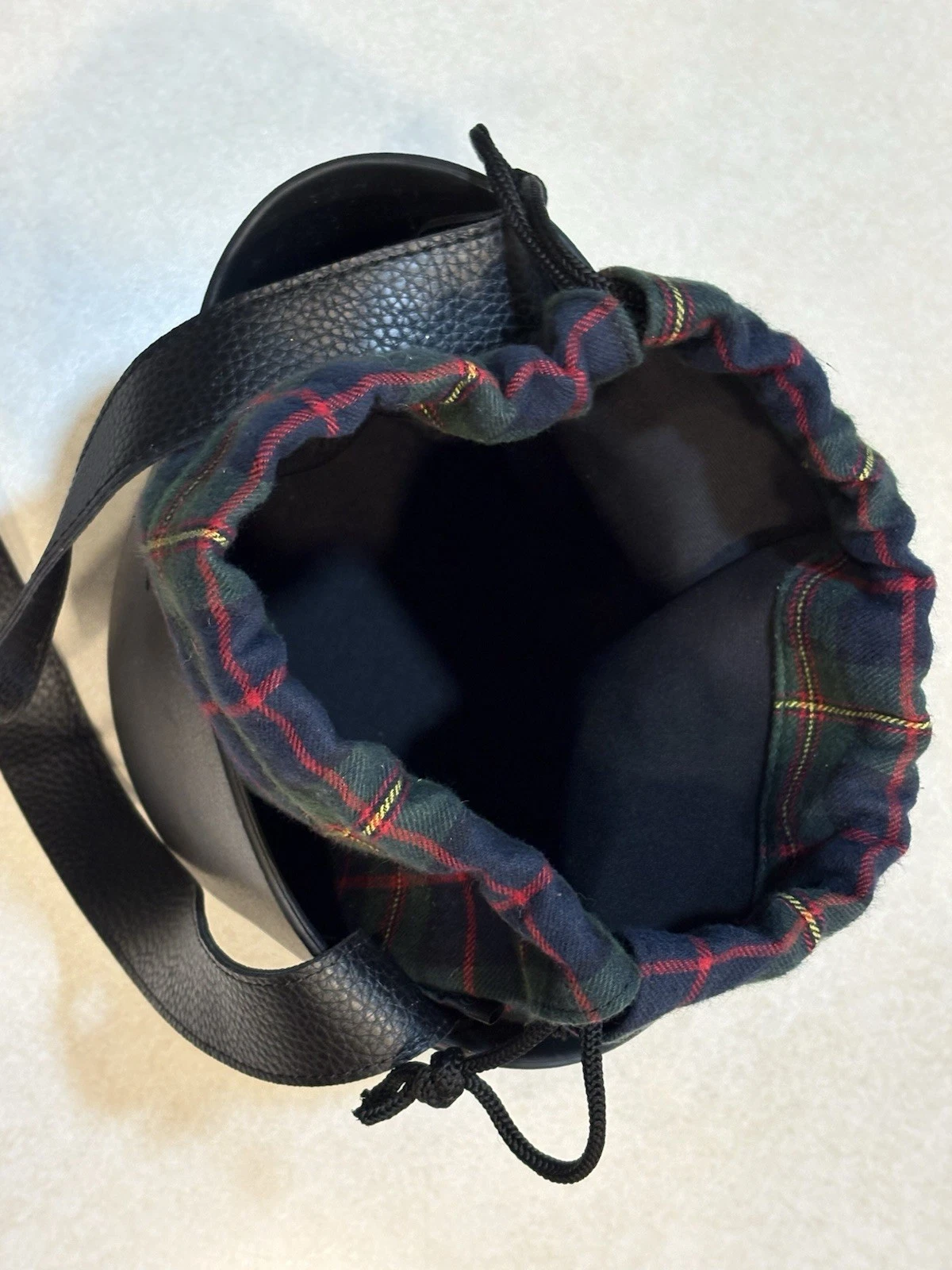 O Bag Italy Basket Tote Crossbody Purse Black Plaid Liner Drawstring New - O Bag