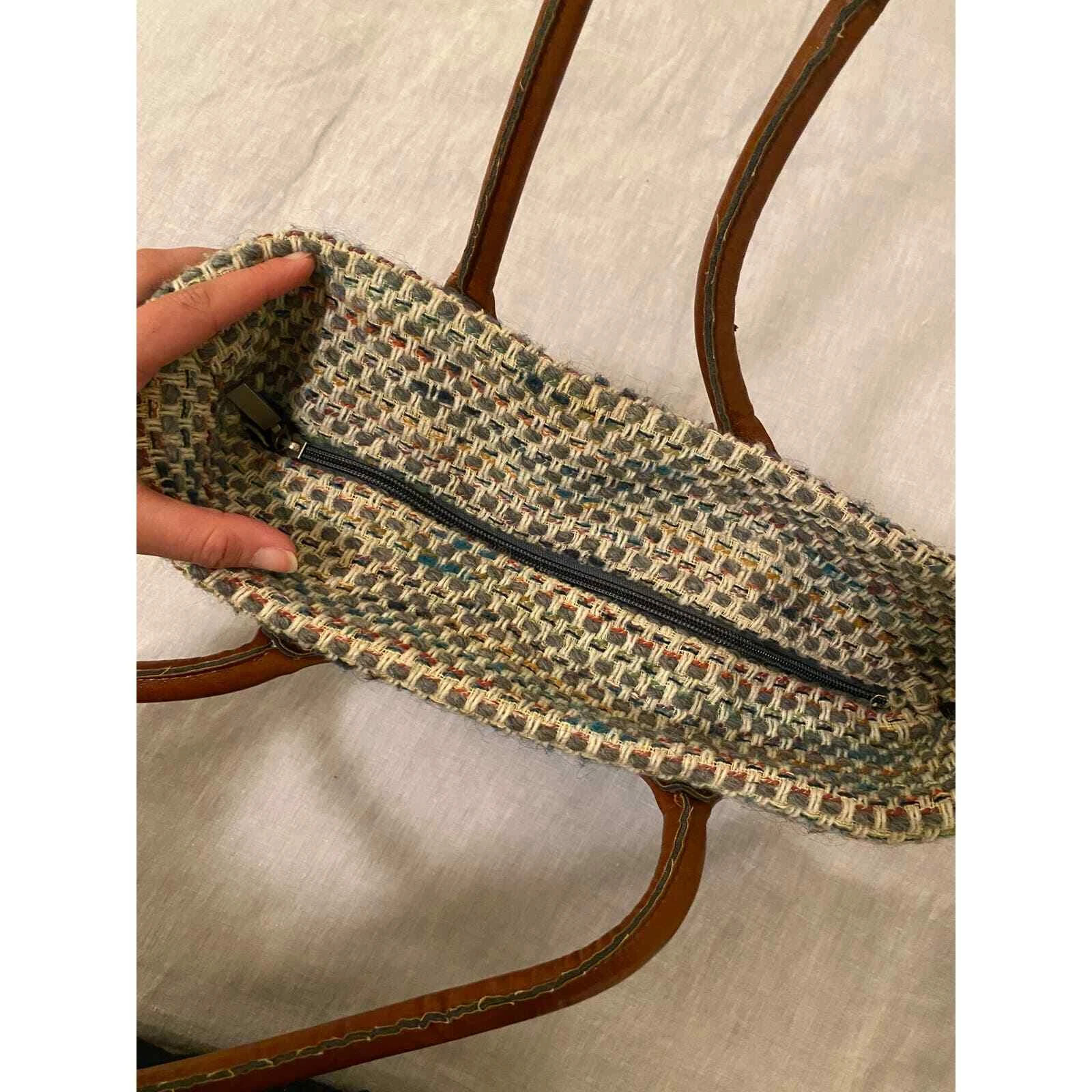 Italian O Bag TEAL with Plaid trim and Leather Handles - O Bag