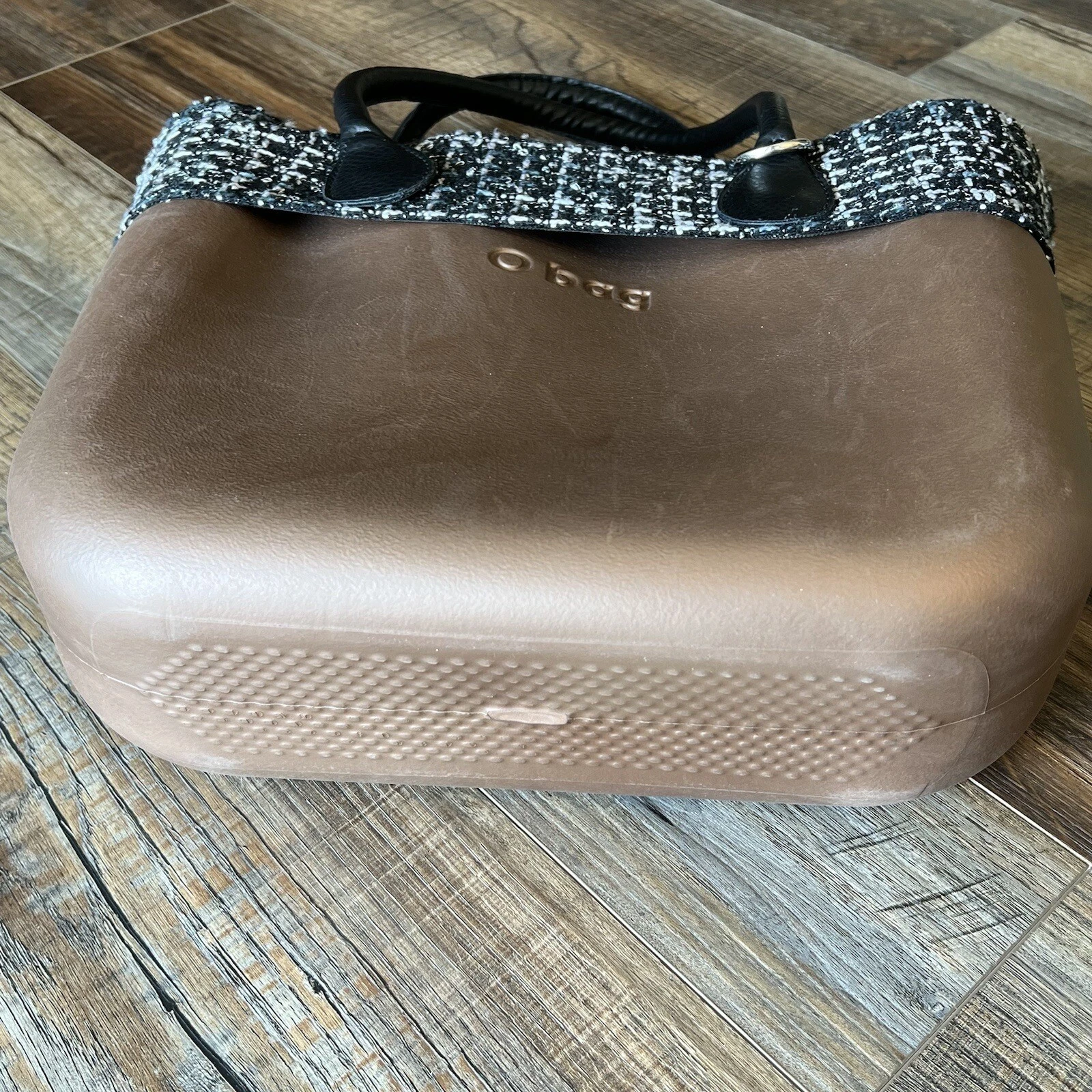 O bag Obag Italy Bronze Brown / Black Handles & Tweed Insert Tote Purse Handbag - O Bag