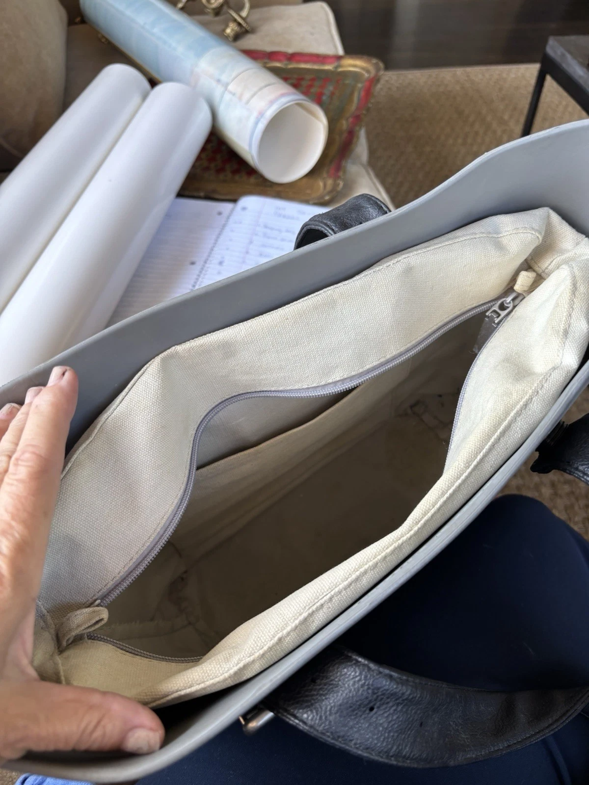 O Bag Italian Tote Handbag Waterproof Shoulder Leather Straps Made In Italy LG - O Bag