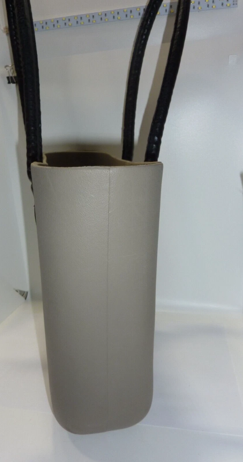 O Bag Made Italy Beach Summer Tote with Black Leather Handles TAUPE GRAY - O Bag