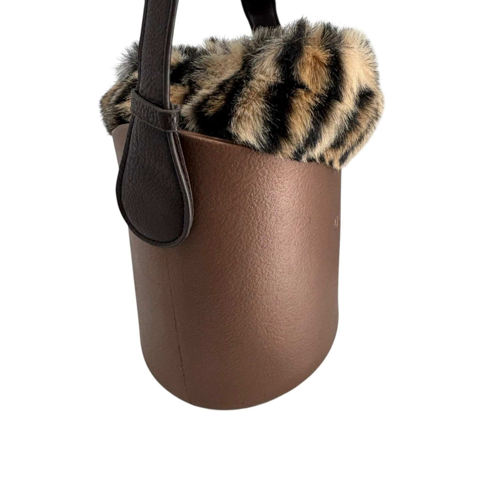 O Bag Italy Eva Compound Basket Tote Crossbody Bronze Faux Leopard Drawstring - O Bag