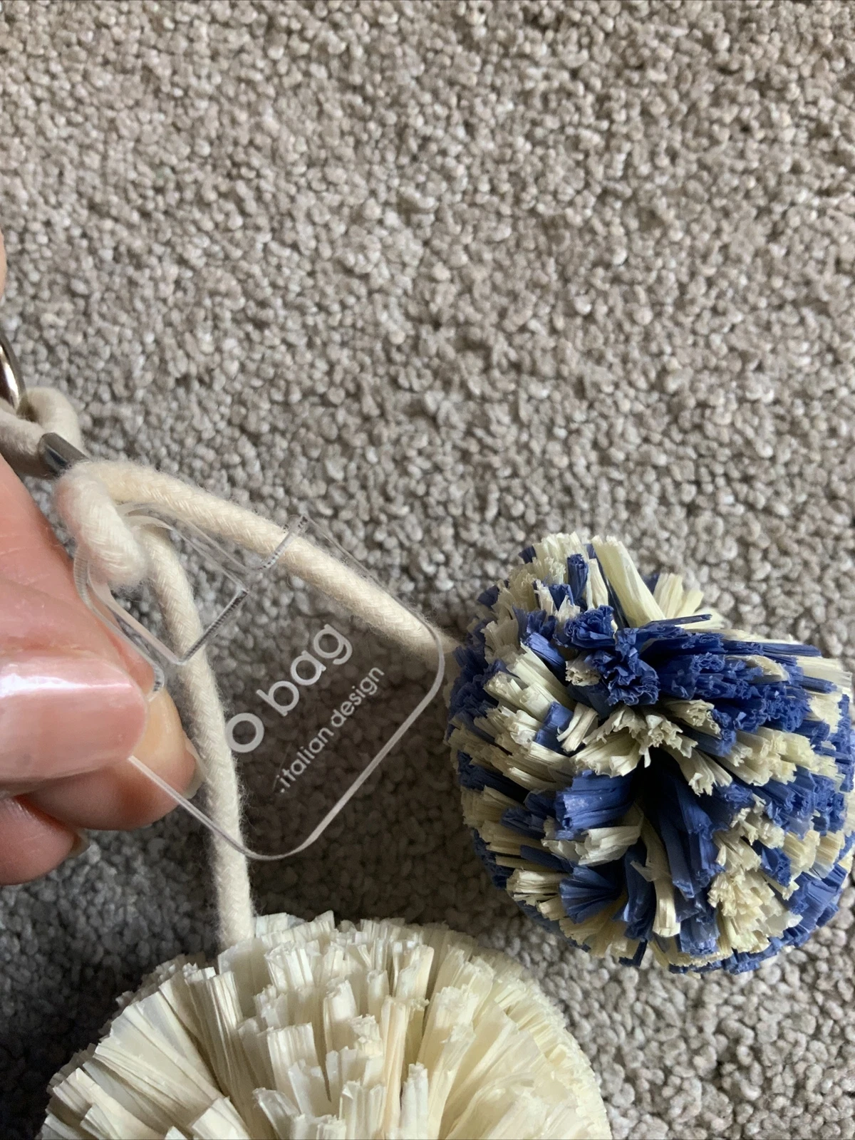 O Bag Made In Italy Rubber Shoulder Fabric Insert Chain Handle Blue Striped Flaw - O Bag