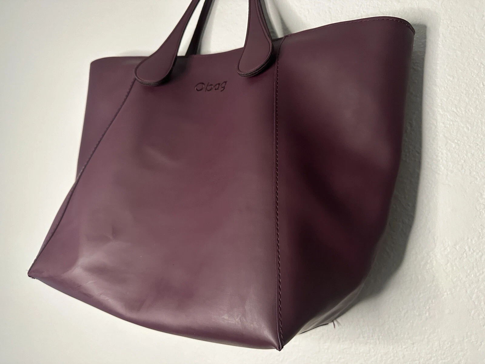 Obag eggplant zip top tote style purse - O Bag