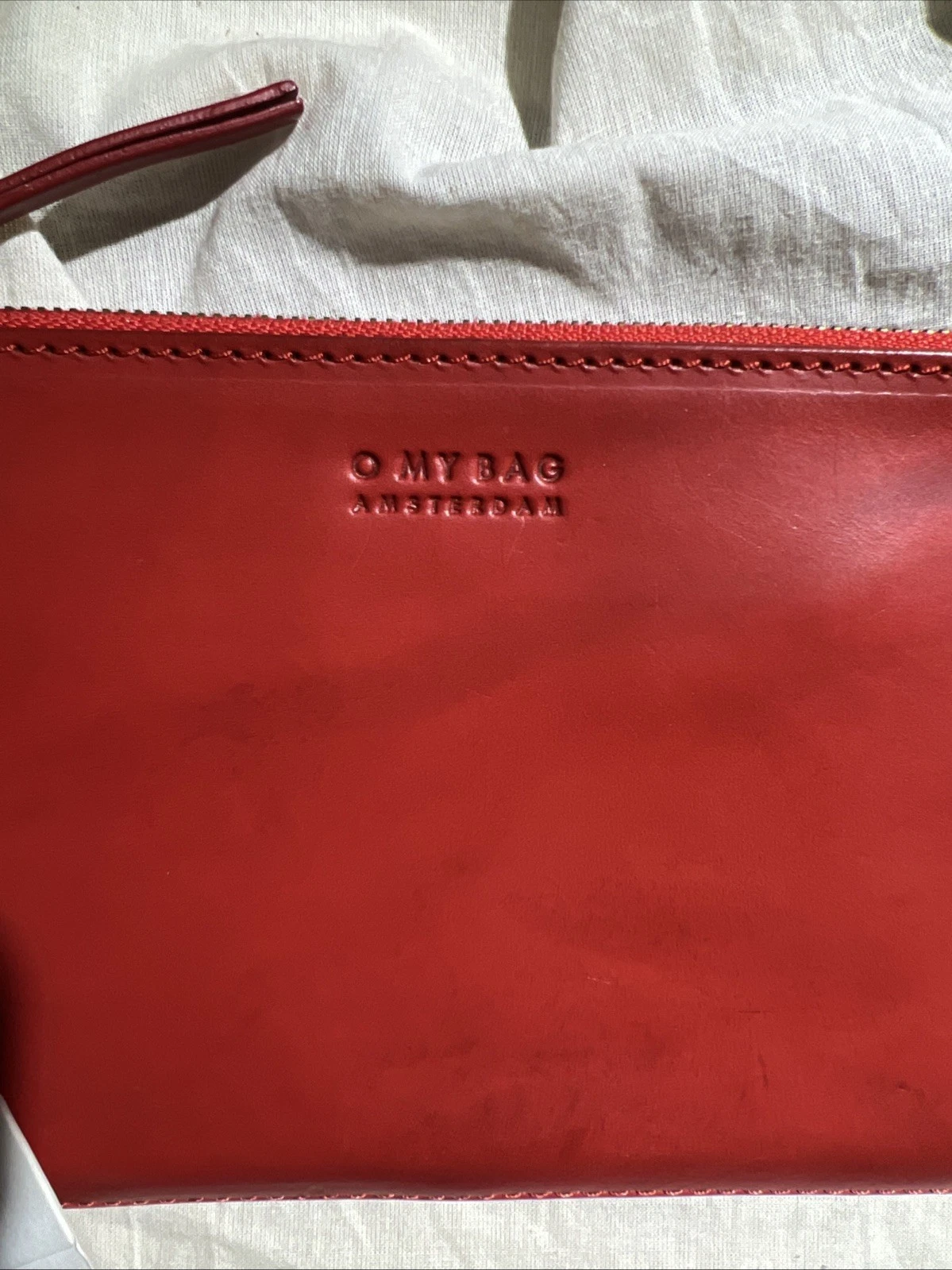 O My Bag Amsterdam Travel Pouch Red Classic Leather Wristlet Bag Wallet - O Bag