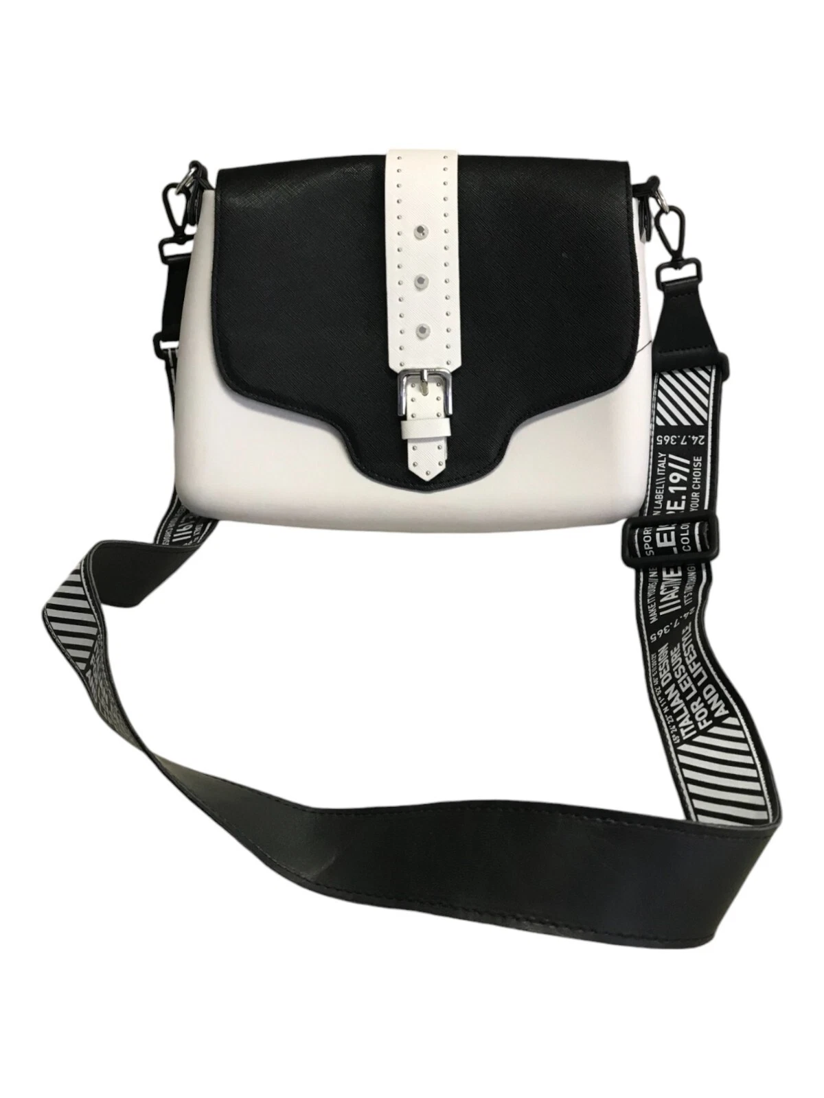 O Bag Italy White Color With Black Removable Strap Tote Purse Handbag Buckle - O Bag