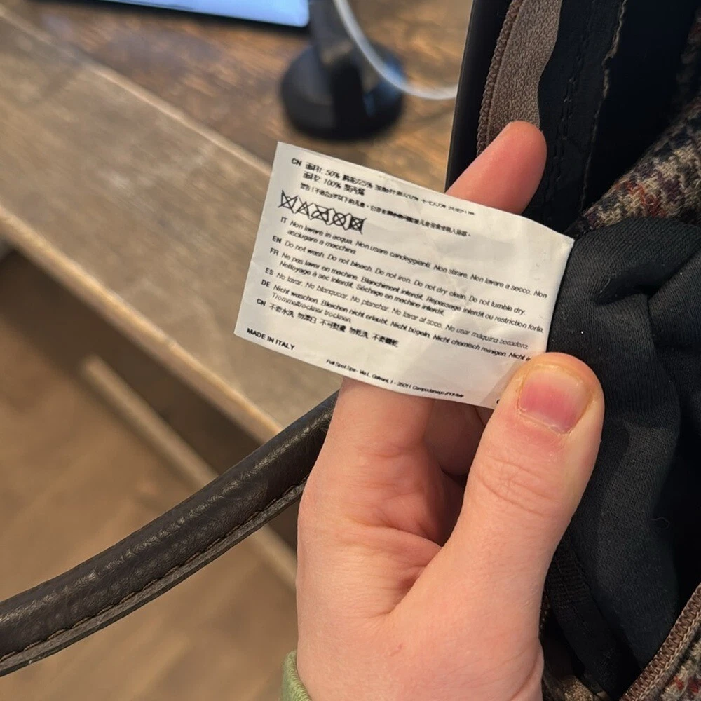 O Bag Tote with Herringbone Insert & Leather Handles Large Brown Italian - O Bag