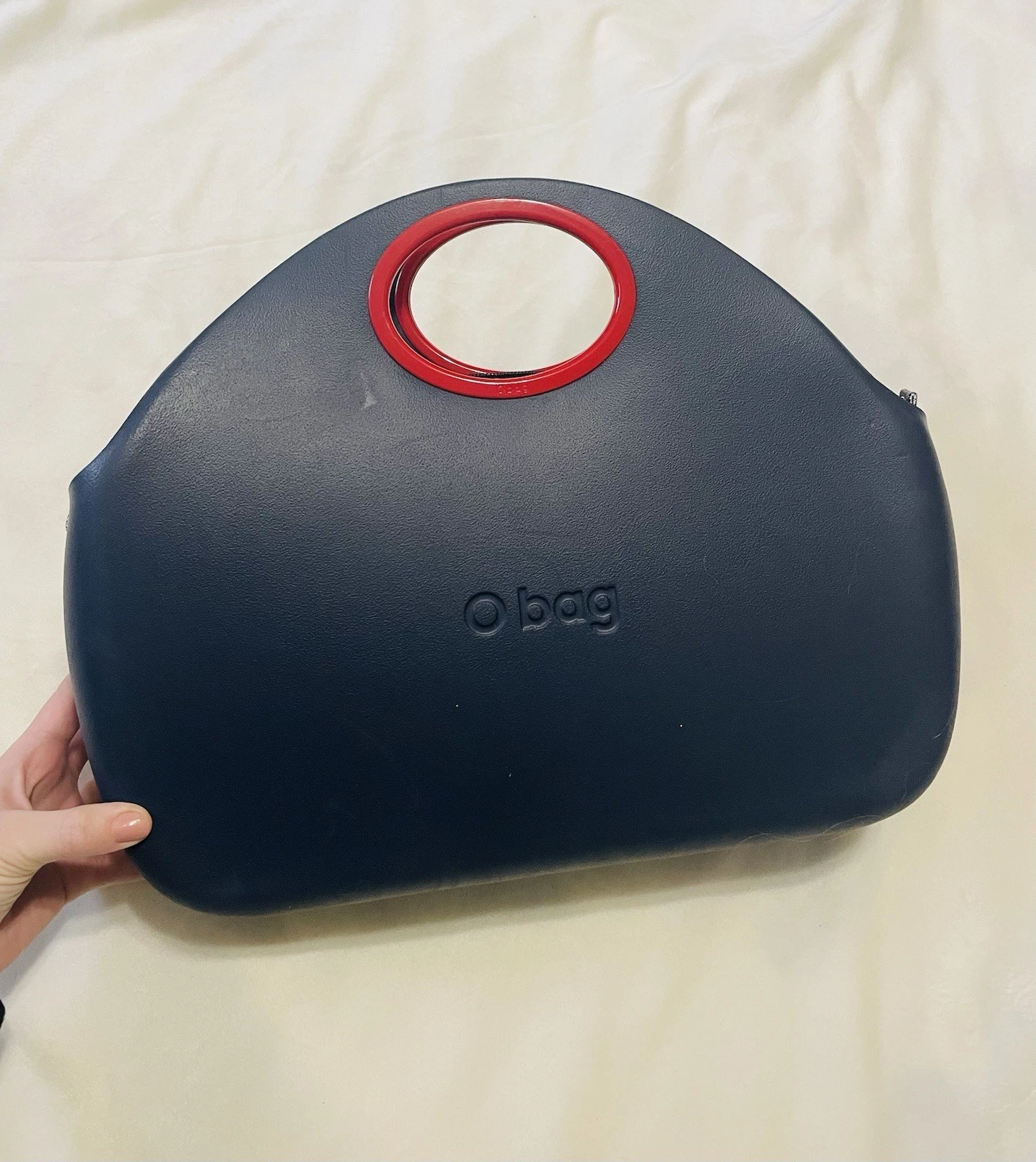 O Bag Italy Navy Blue Handbag Tote With Gingham Canvas Modular Insert - O Bag