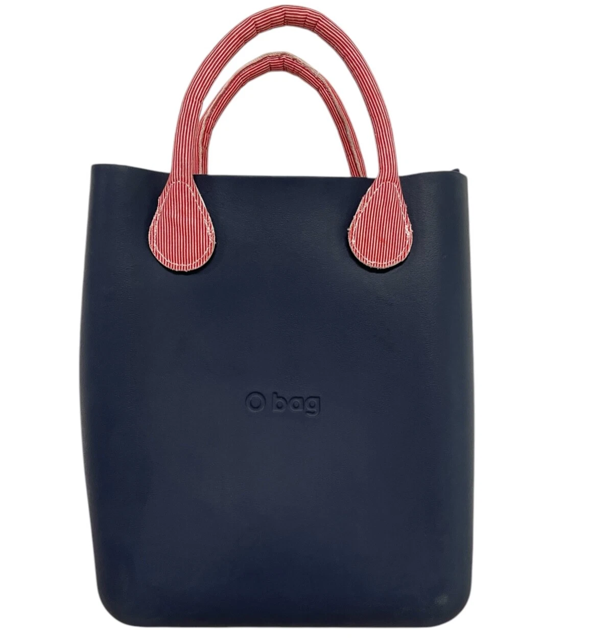 O bag Made in Italy Bucket Basket Tote Satchel Bag Navy Blue w/ Zippered Liner - O Bag