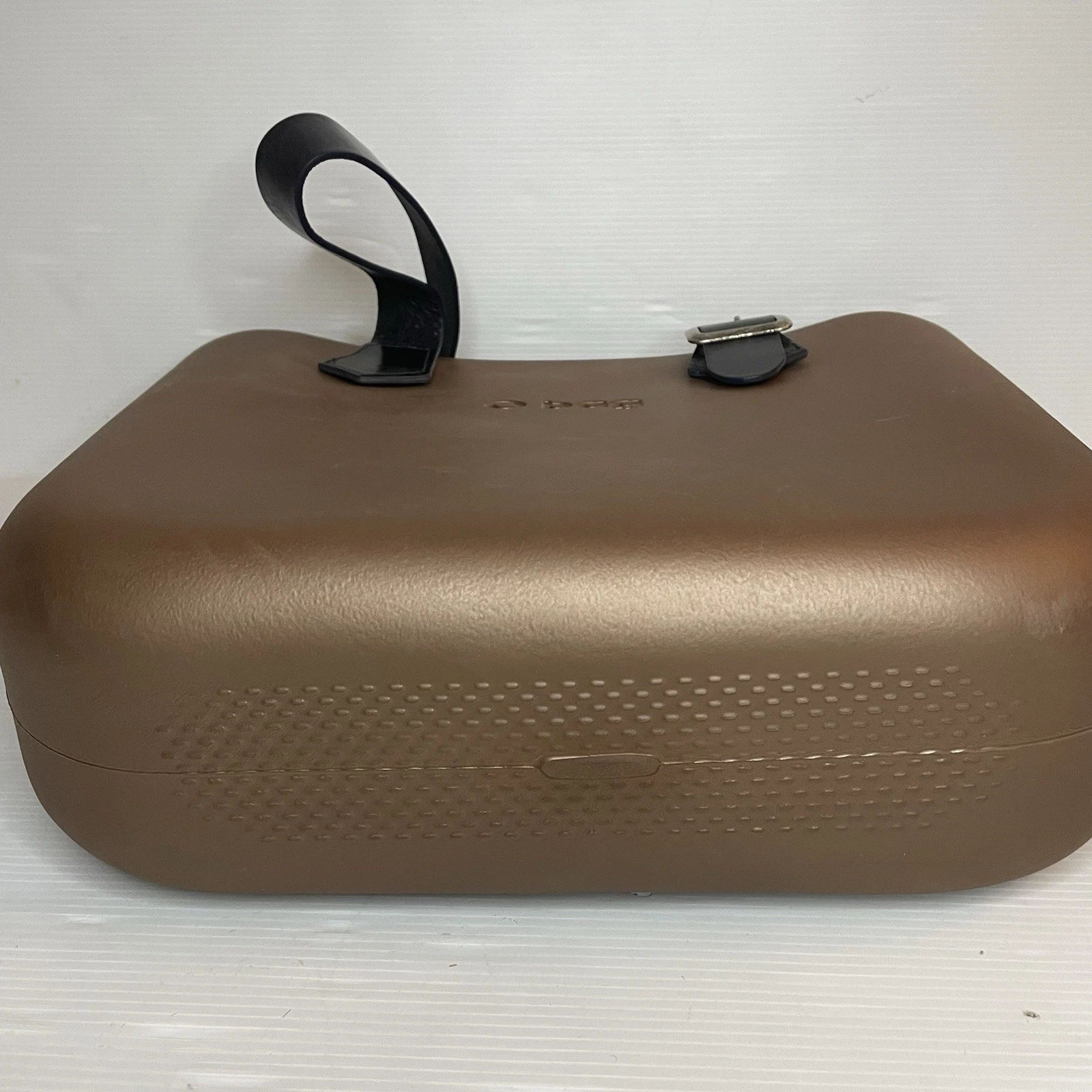 O Bag Italy Tan With Black Leather Straps Plaid Felt Liner Large Tote Bag - O Bag