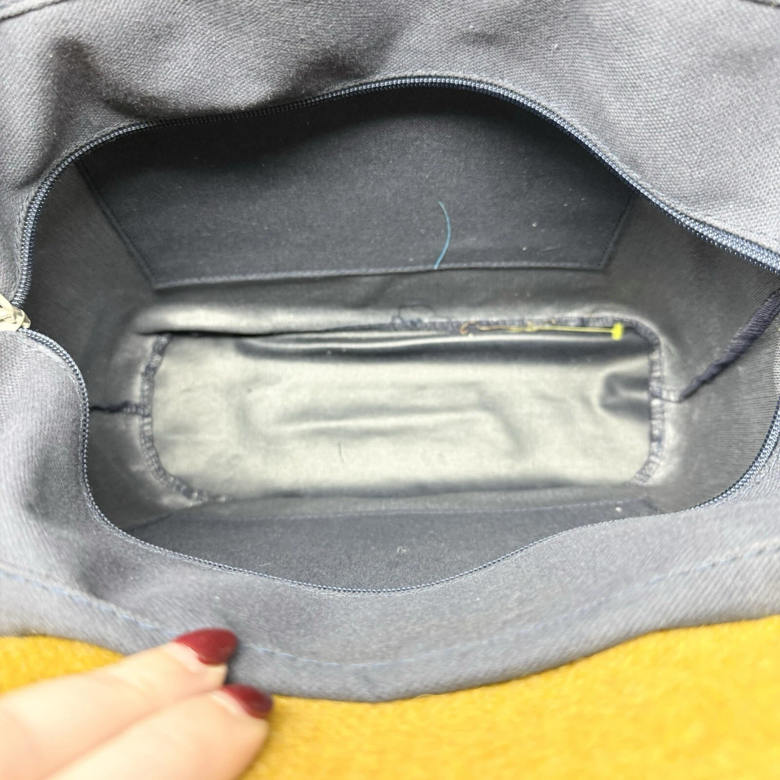 O BAG OBAG Women Tote Purse Shoulder Bag Navy Curry Yellow Rubber Zip Top Lined - O Bag