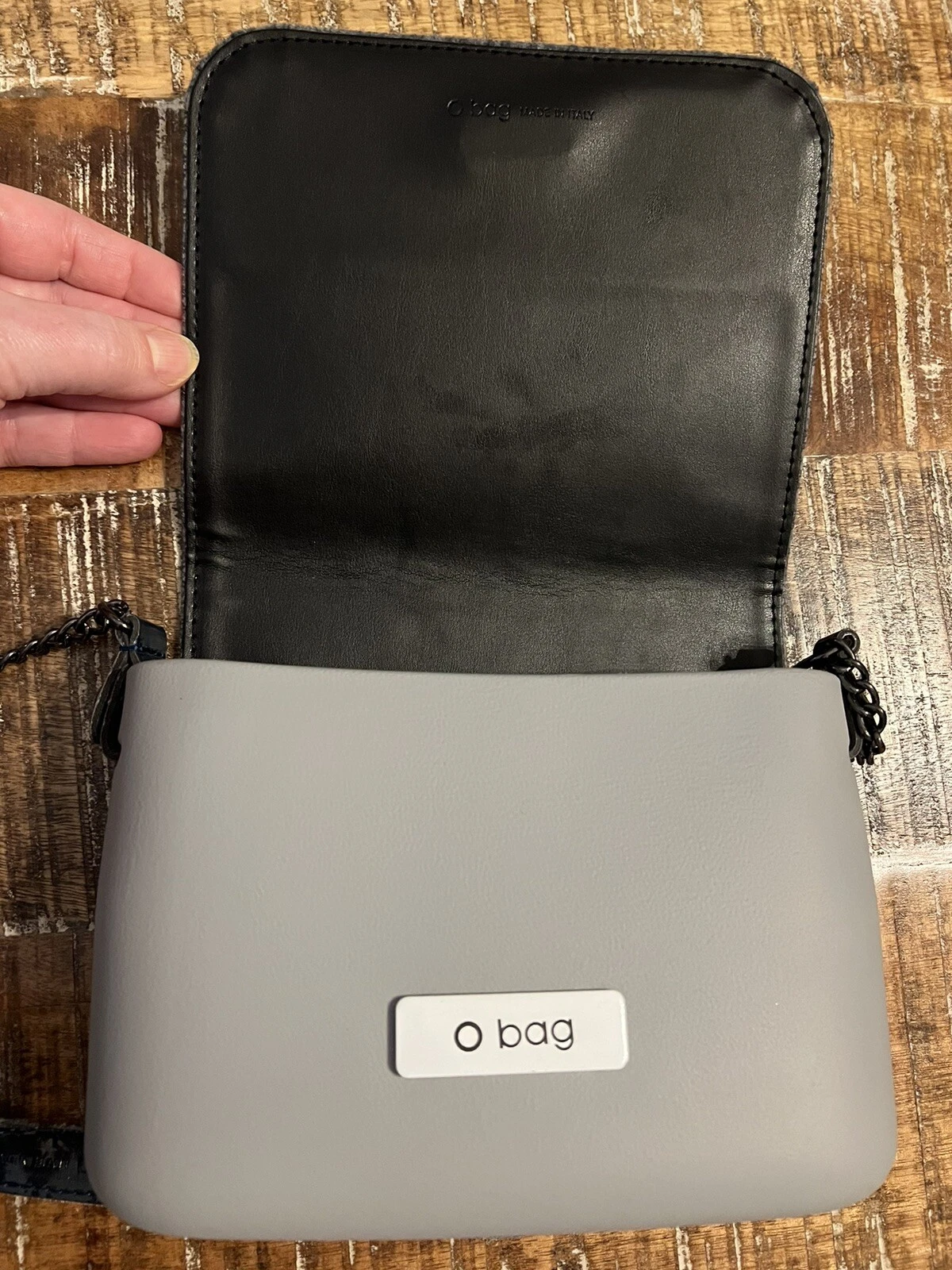 O Bag Italy flap purse with chain strap gray/ blue - O Bag