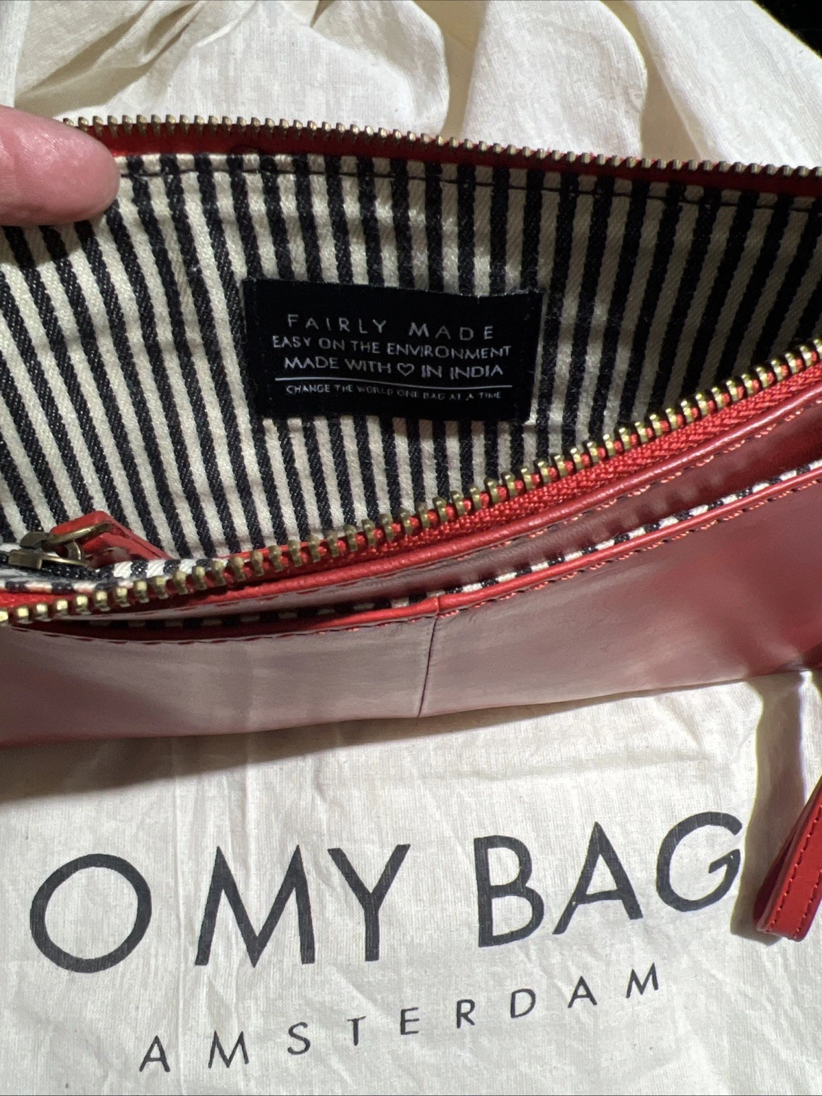 O My Bag Amsterdam Travel Pouch Red Classic Leather Wristlet Bag Wallet - O Bag