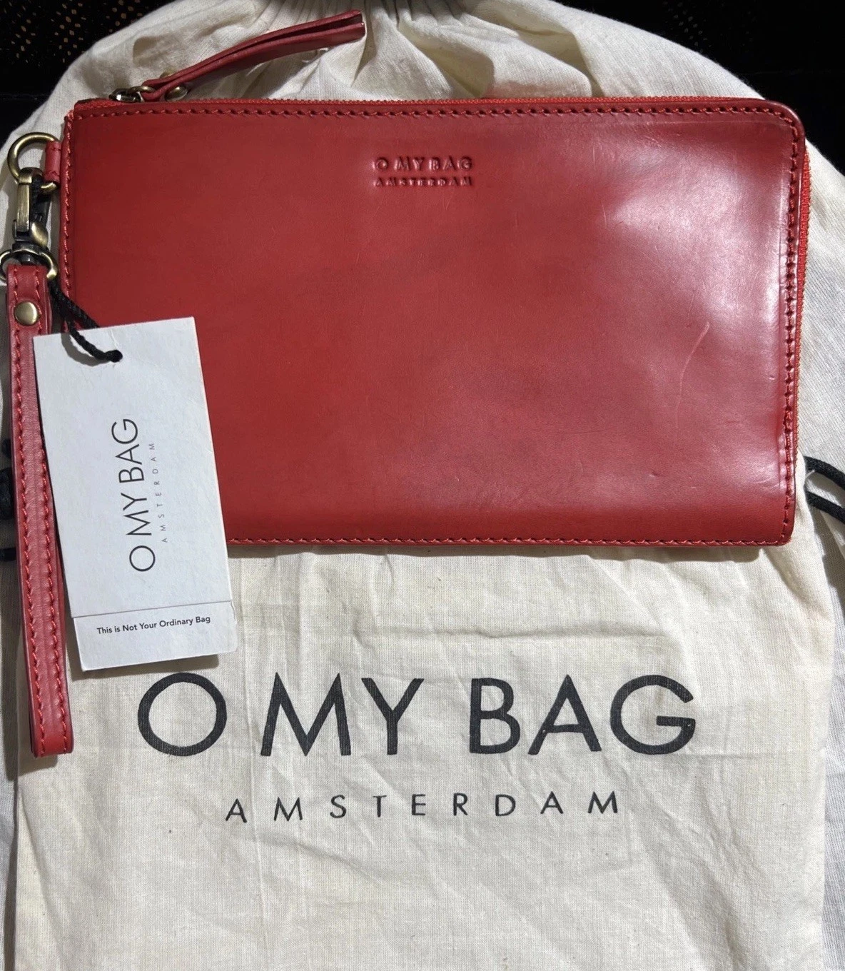 O My Bag Amsterdam Travel Pouch Red Classic Leather Wristlet Bag Wallet - O Bag