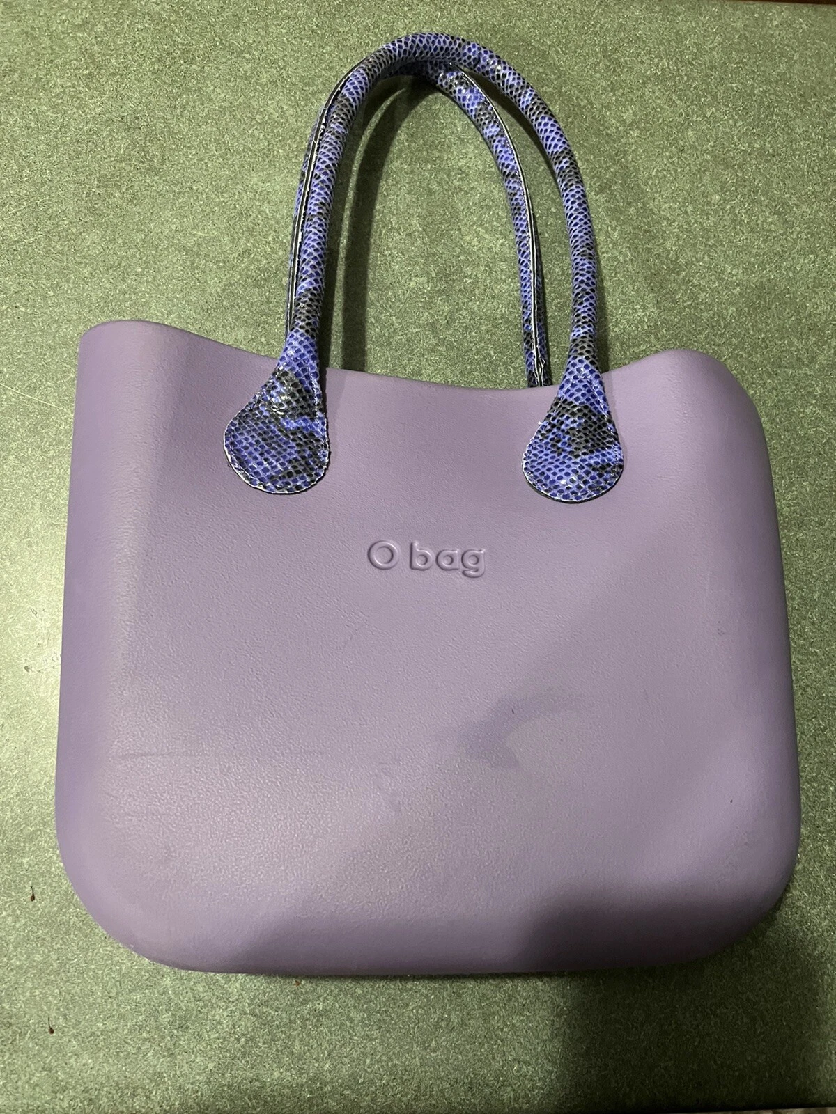 O Bag Gray Purple Handbag Made in Italy With Snake Print Handles. No Lining. - O Bag
