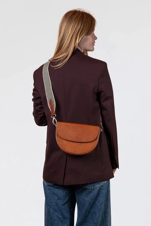 O My Bag Amsterdam AVA Cognac Leather Crossbody Saddle Bag Purse w/ 2 Straps EUC - O Bag