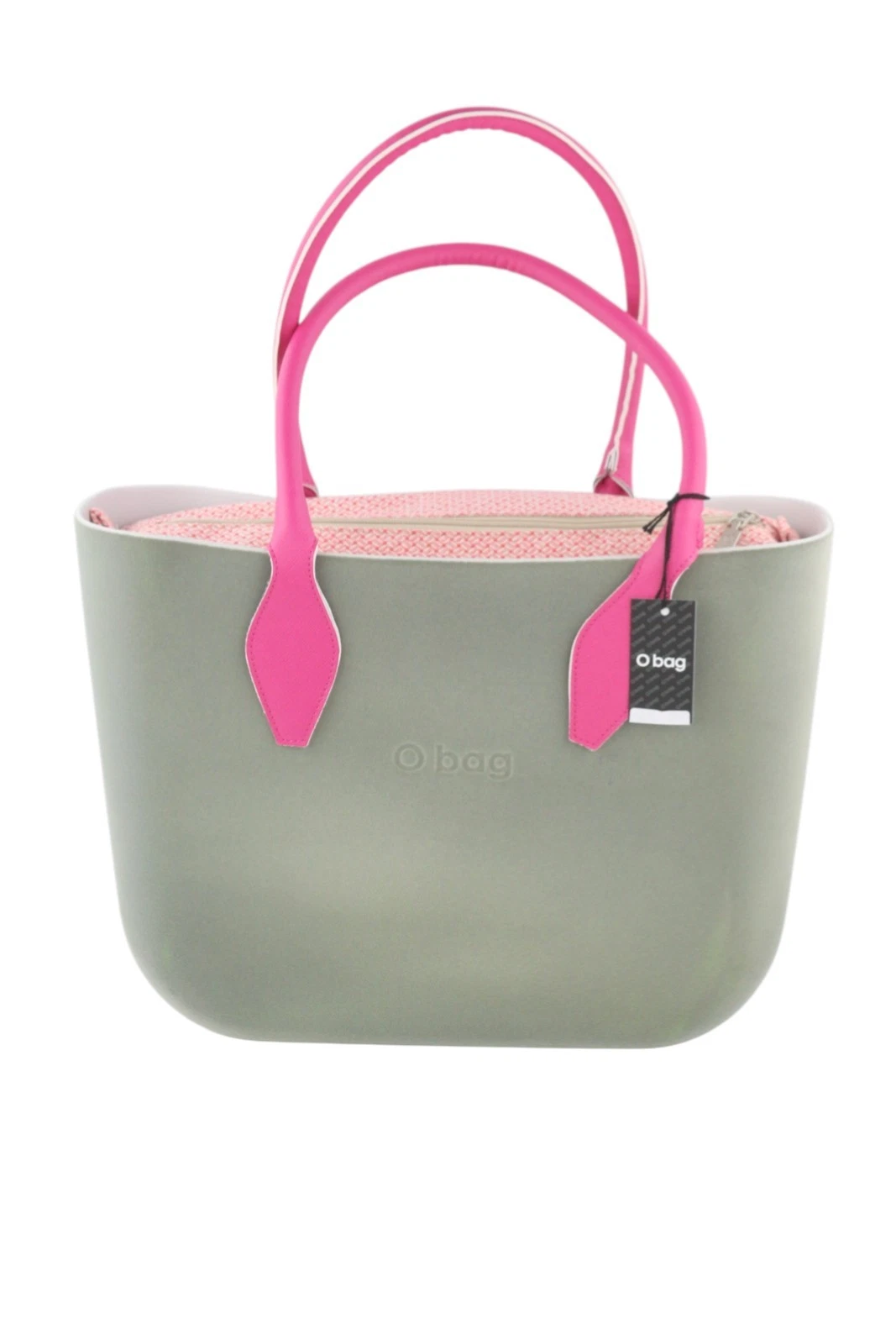 O Bag Women Bag OS Grey Soft Inner Zip Pouch Double Handle Square Logo - O Bag