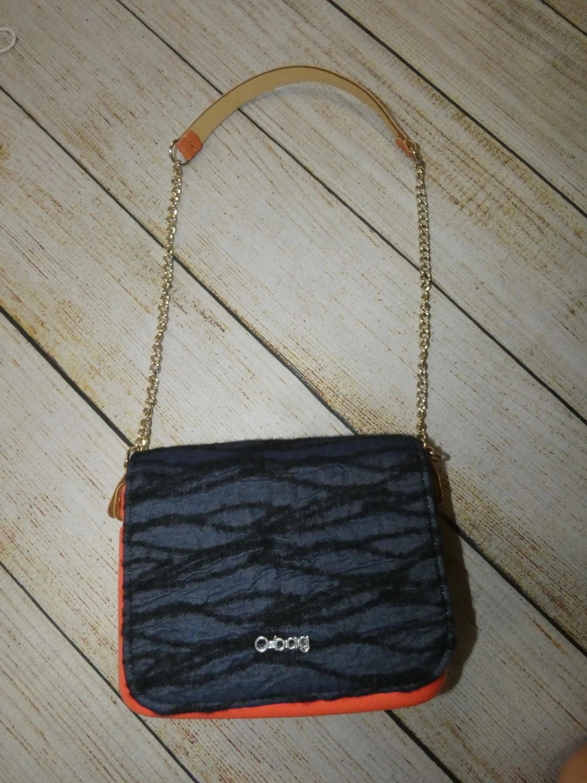 O Bag Italy Small Chain Link Mini Bag Coral Pink Blue Fabric Made in Italy - O Bag