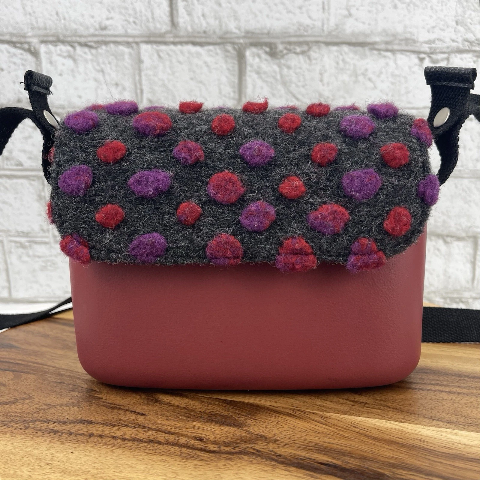 Obag O Bag O Pocket OPKO9 Womens EVA Wool Polka Dot Crossbody Bag Purse Italy - O Bag