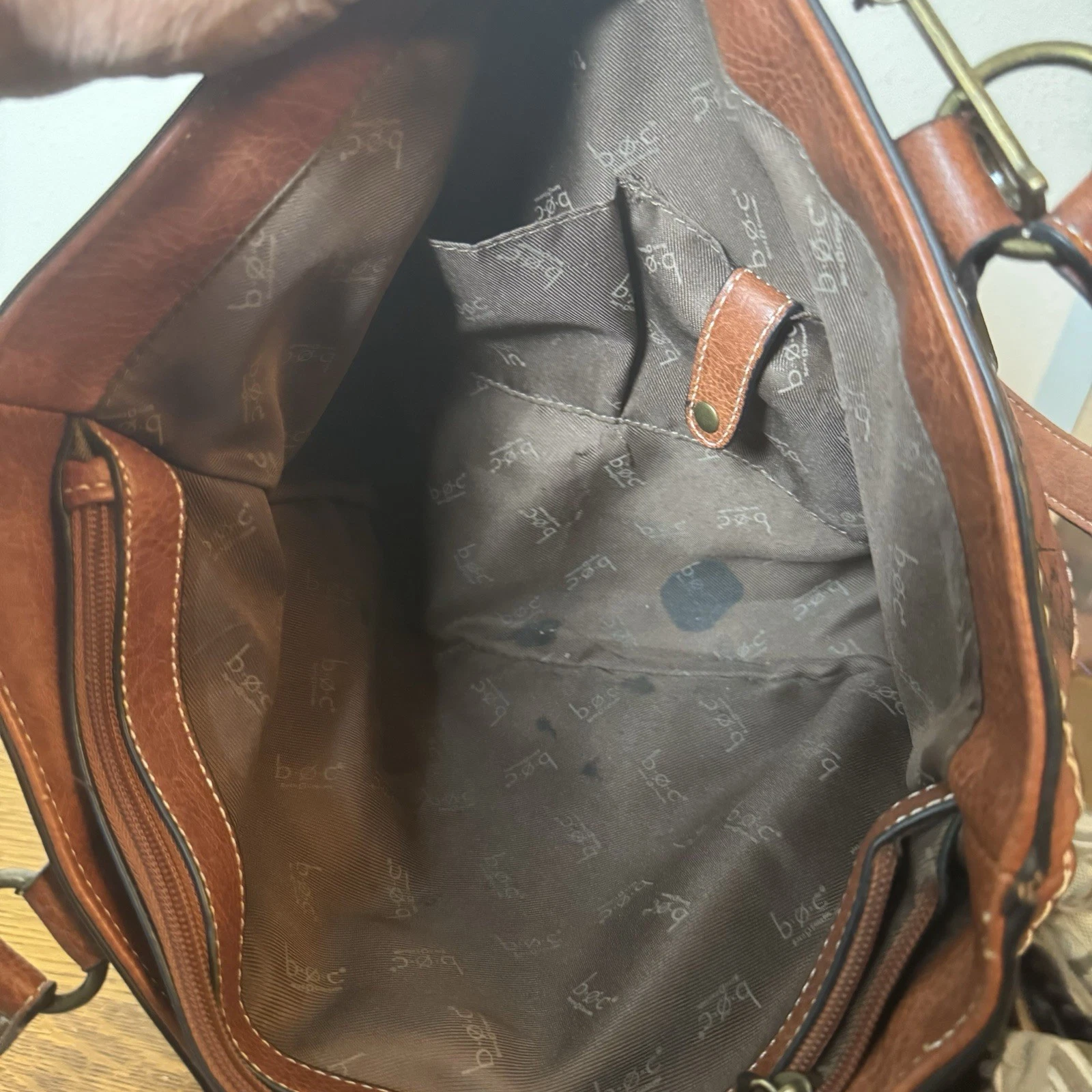 b.o.c. Brown Map Print Tote Shoulder Bag Large Zip Top Travel Work Purse - O Bag