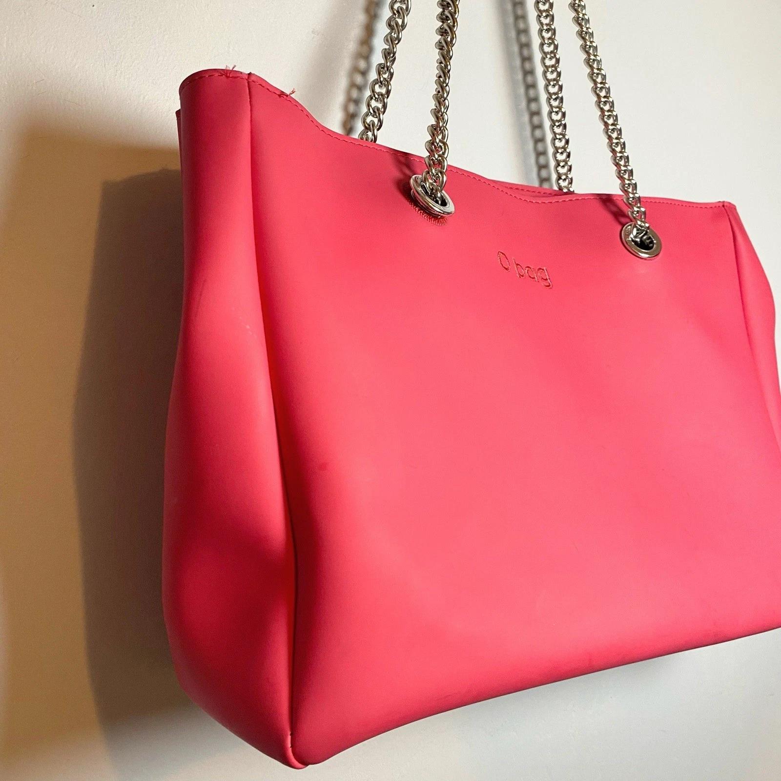 O Bag Unique Soft Melville Amarato Tote Bag Large Pink Chain Handles - O Bag