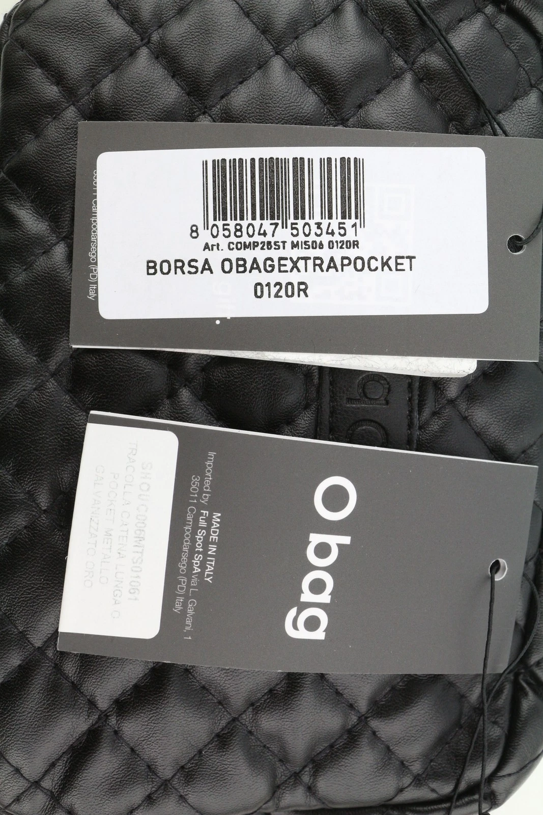 O Bag Extra Pocket Women's Bag OS Black Quilted Coated Gold Chain Crossbody - O Bag