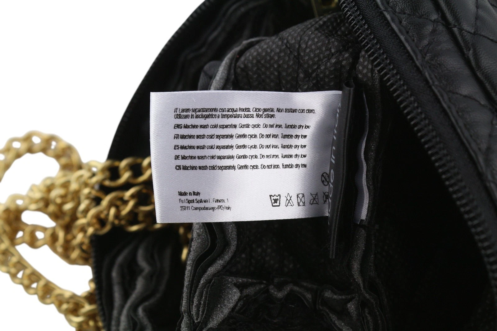 O Bag Extra Pocket Women's Bag OS Black Quilted Coated Gold Chain Crossbody - O Bag