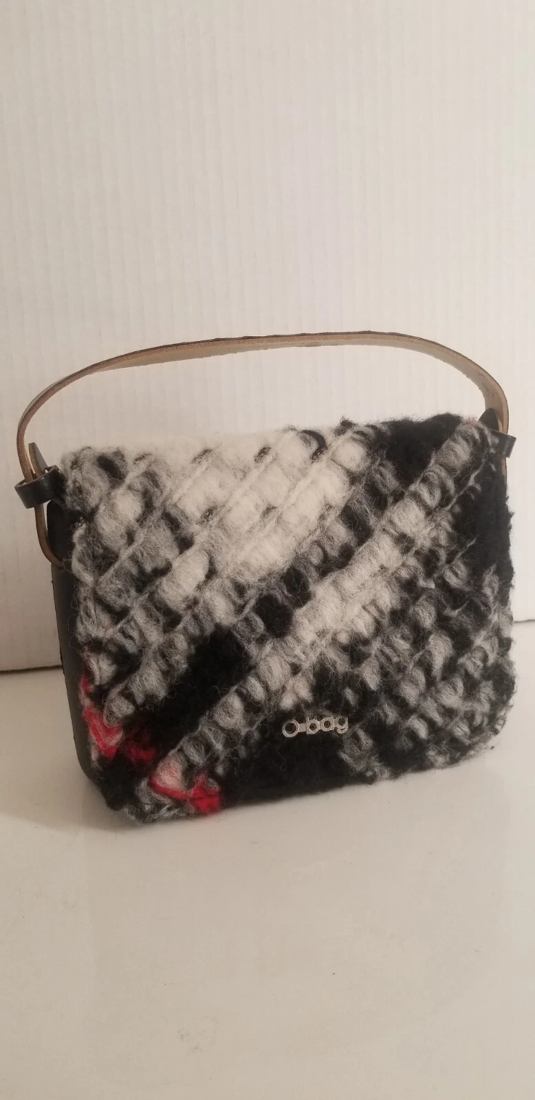 O BAG Small Purse Bag w/ Leather Handle Made in Italy Black Red Gray OPK04 - O Bag