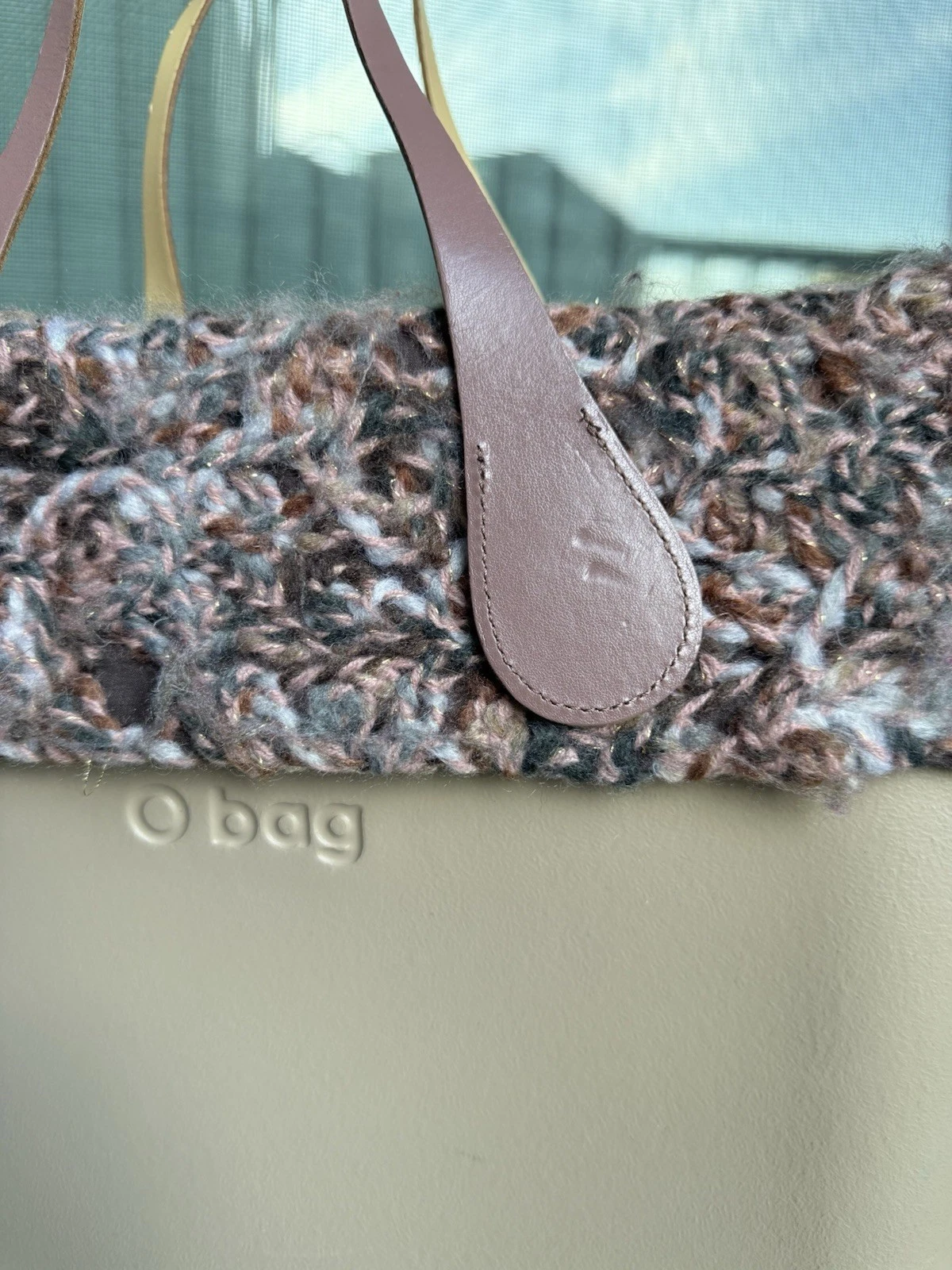 O Bag Beige Tote with Knit Tweed Top Trim & Pink Handles - O Bag