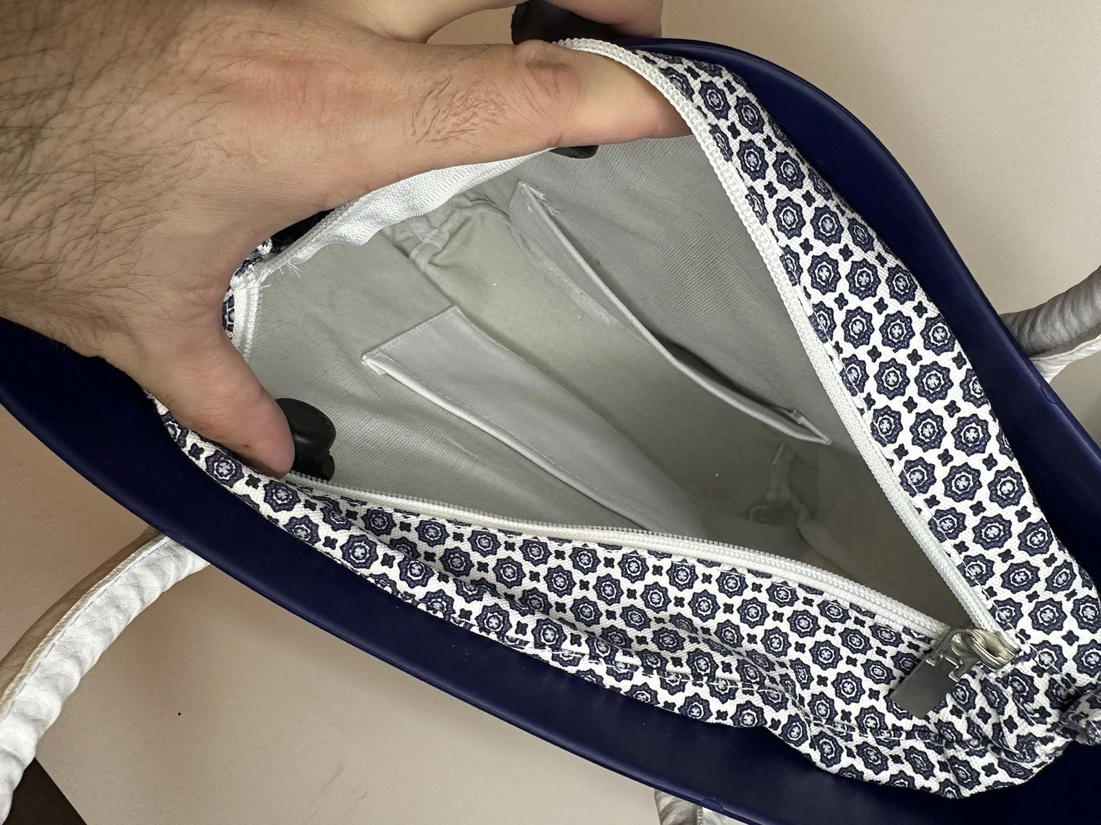 O Bag Italy Blue Waterproof Purse White Handles Removable Lining - O Bag