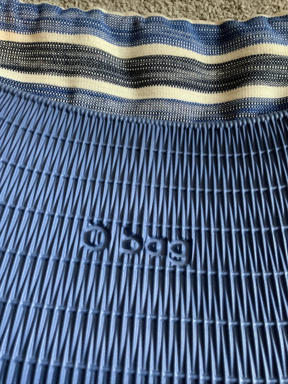 O Bag Made In Italy Rubber Shoulder Fabric Insert Chain Handle Blue Striped Flaw - O Bag