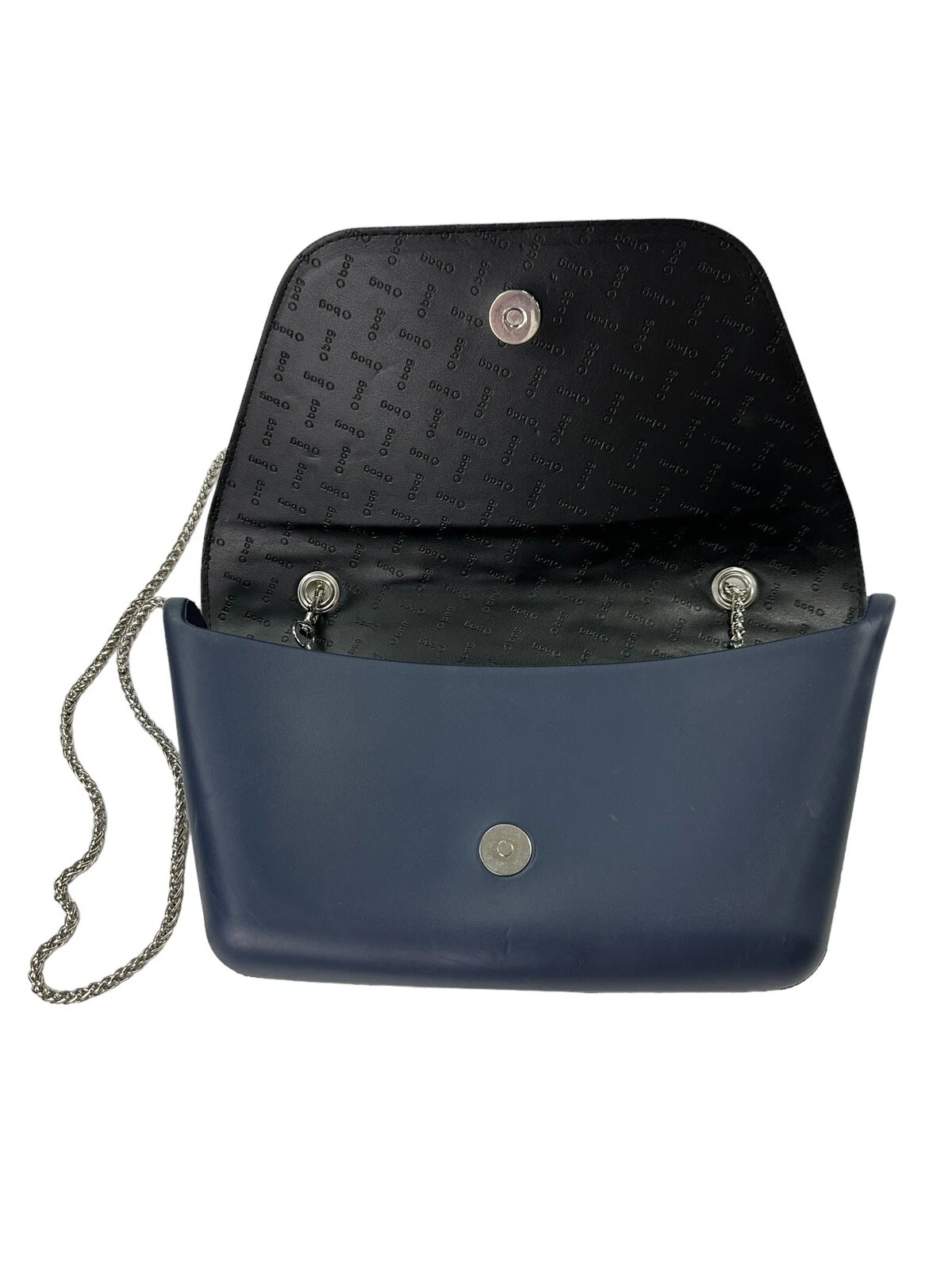 Obag O Bag Italy Blue Silver Thermoplastic Flap Bag Chain Strap - O Bag
